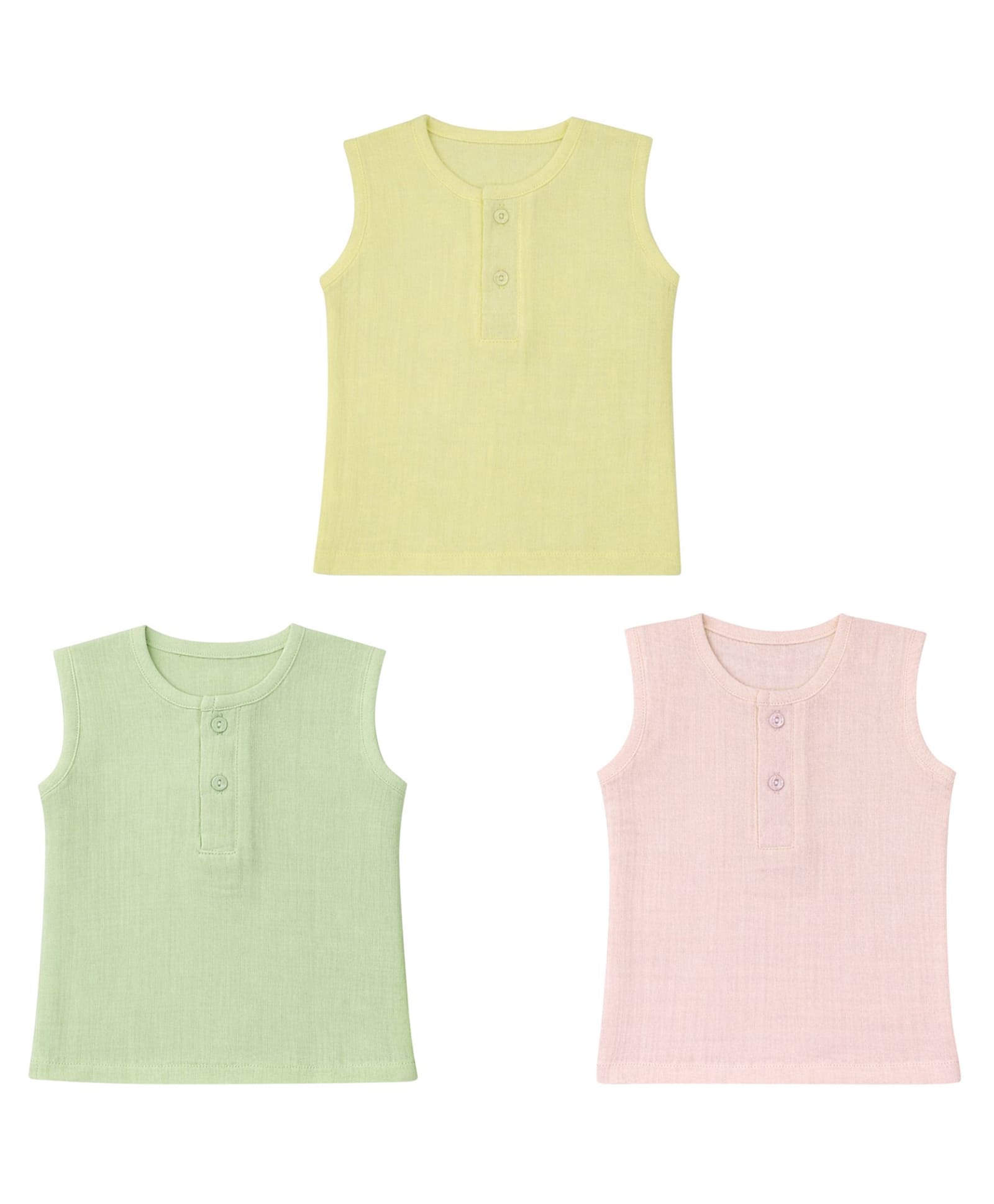 MumsLap Muslin Woven Pack Of 3 Sleeveless Solid Vests - Multi Colour-picture-39