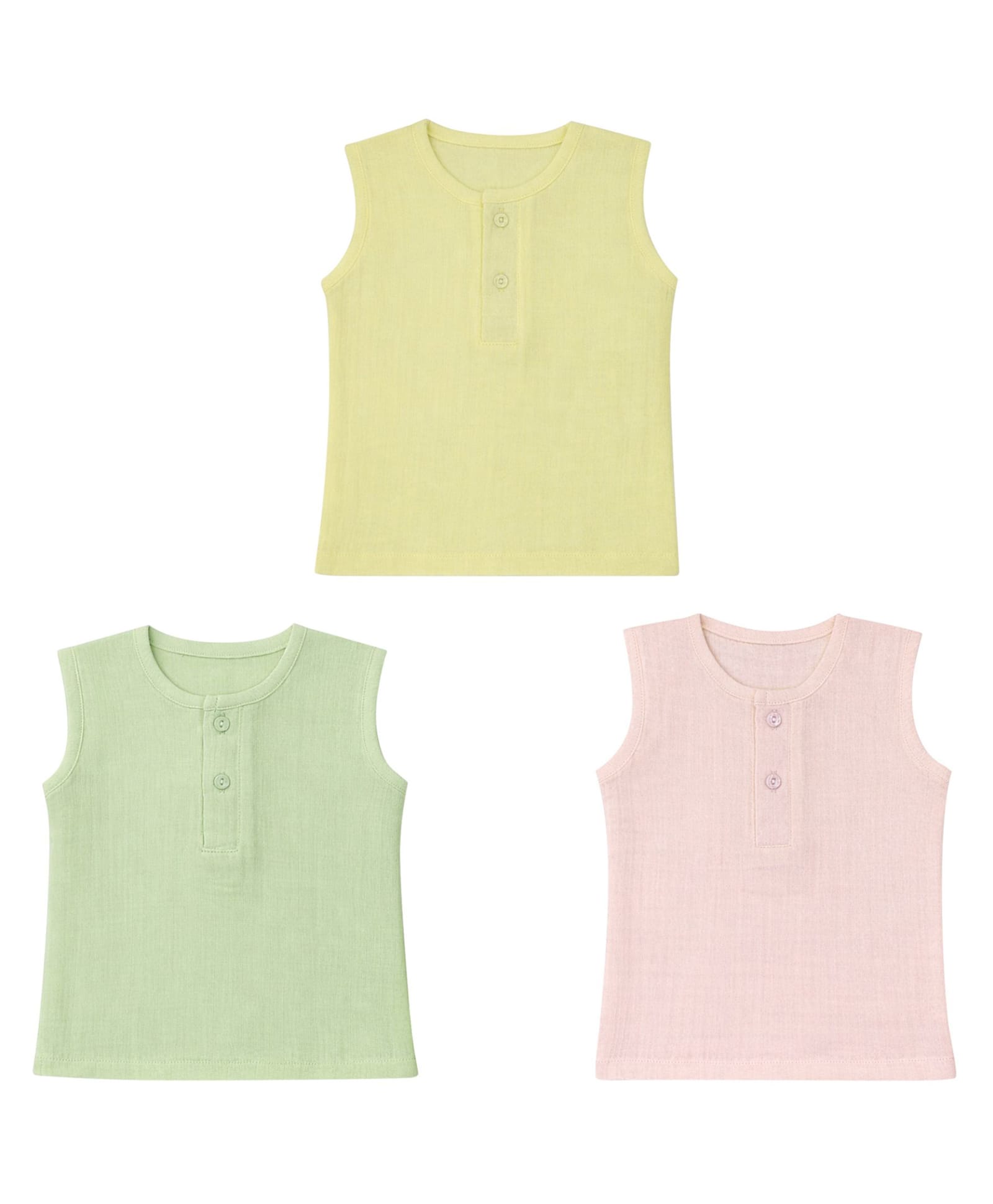 MumsLap Muslin Woven Pack Of 3 Sleeveless Solid Vests - Multi Colour-image-33