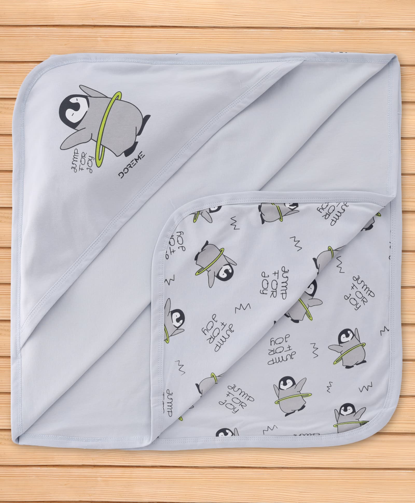 Doreme Interlock Knit Dolphin Printed Hooded Towel L 84 x B 80 cm - Light Grey-image-20