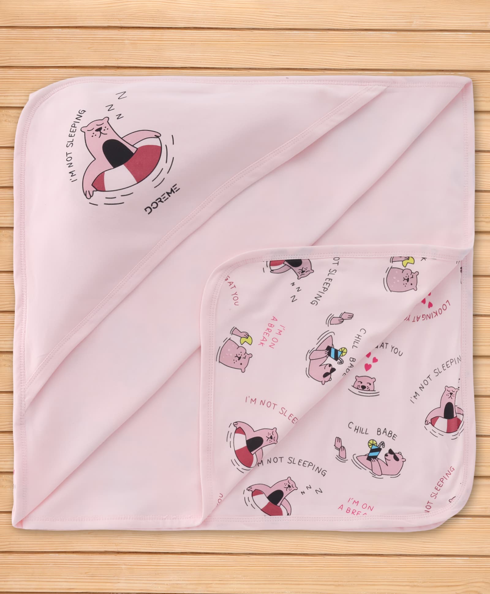 Doreme Interlock Knit Bear Printed Hooded Towel L 83 x B 80 cm - Pink-image-46