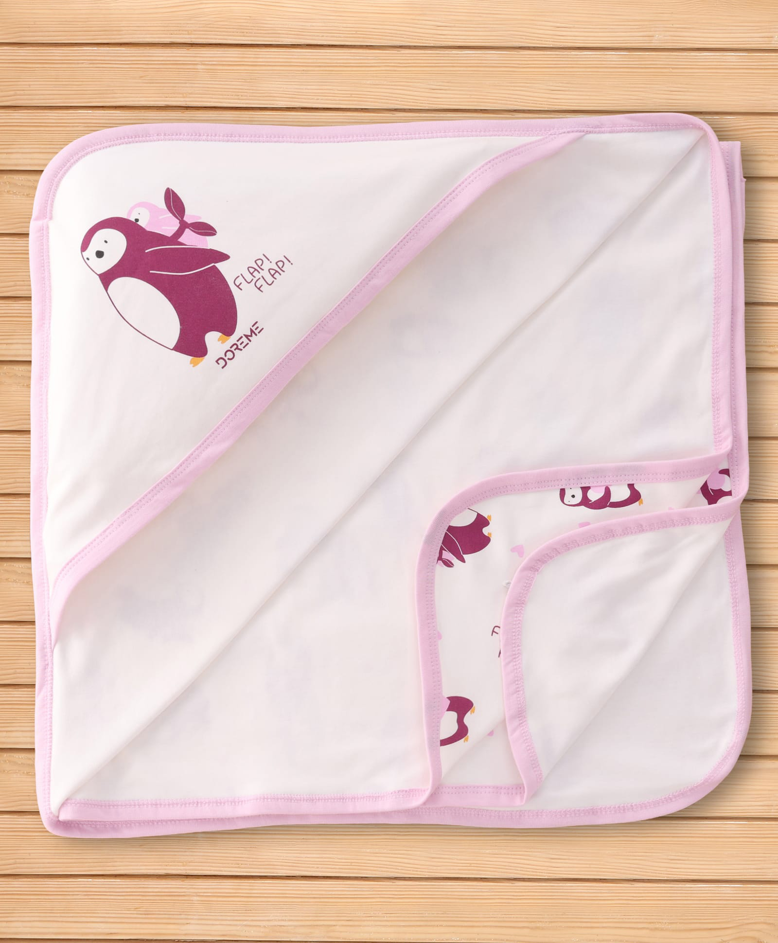 Doreme Interlock Knit Penguin Printed Hooded Towel L 81 x B 81 cm - Purple-image-2