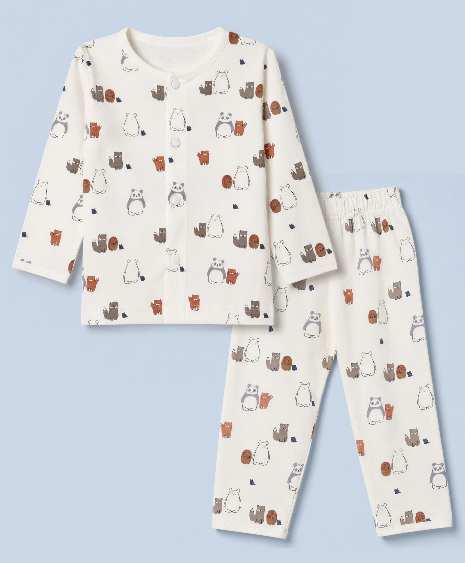 Doreme Single Jersey Knit Full Sleeves Co-Ords T-Shirt & Pyjama Night Suit with Teddy Bear Print - White-image-45
