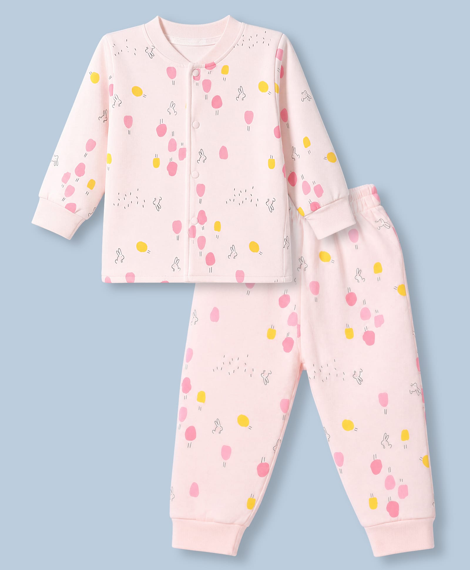 Doreme Fleece Knit Full Sleeves Winter Wear Suits With Bunny Print - Light Peach-image-12