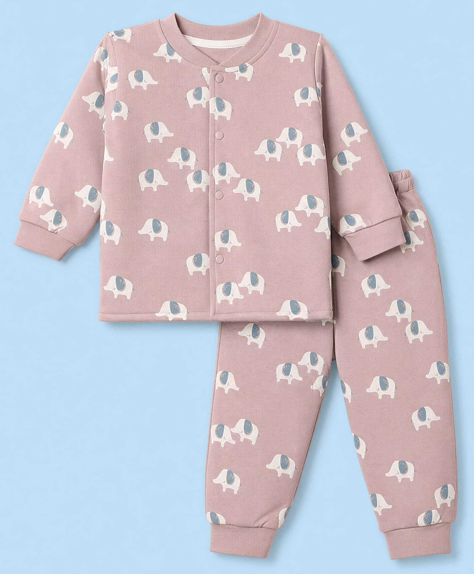 Doreme Fleece Knit Full Sleeves Winter Wear Suits With Elephant Print - Brown-image-42