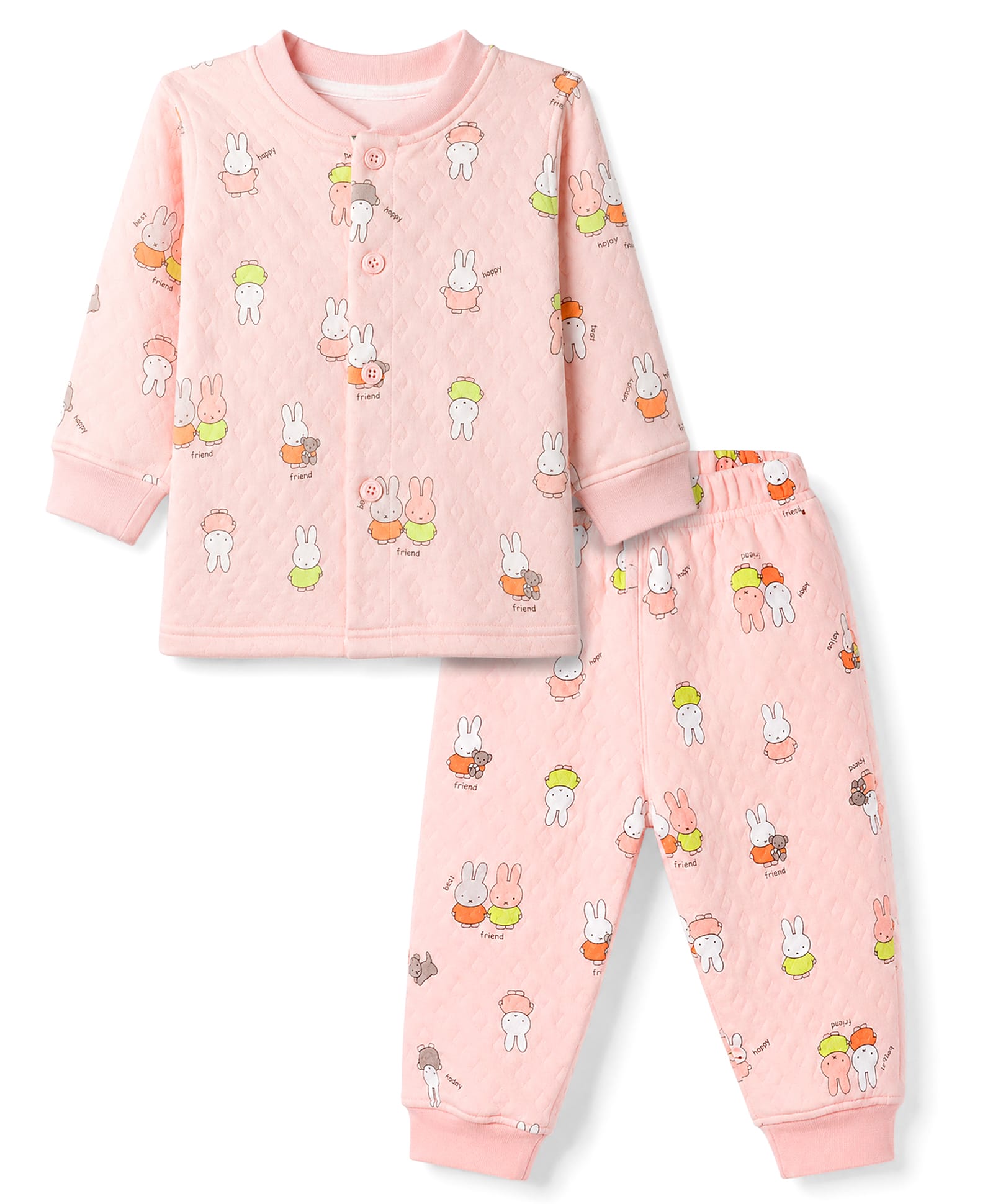 Doreme Fleece Knitted Full Sleeves Winter Wear Set With Bunny Theme - Peach-picture-34