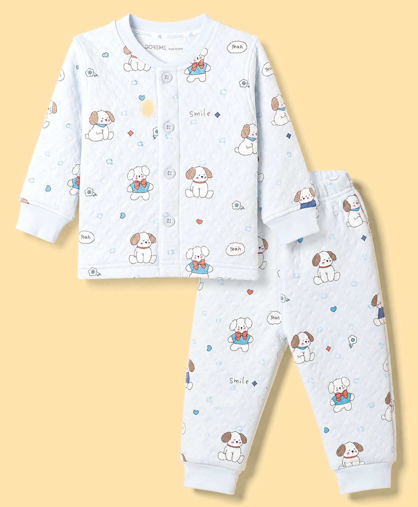 Doreme Fleece Knitted Full Sleeves Winter Wear Set With Puppy Print - Sky Blue-picture-22