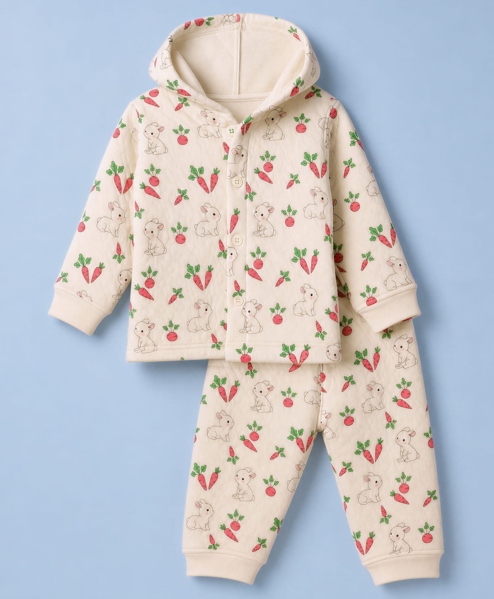 Doreme Fleece Knitted Full Sleeves Winter Wear T-Shirt & Joggers Set with Rabbit Print - Dark Peach-picture-25