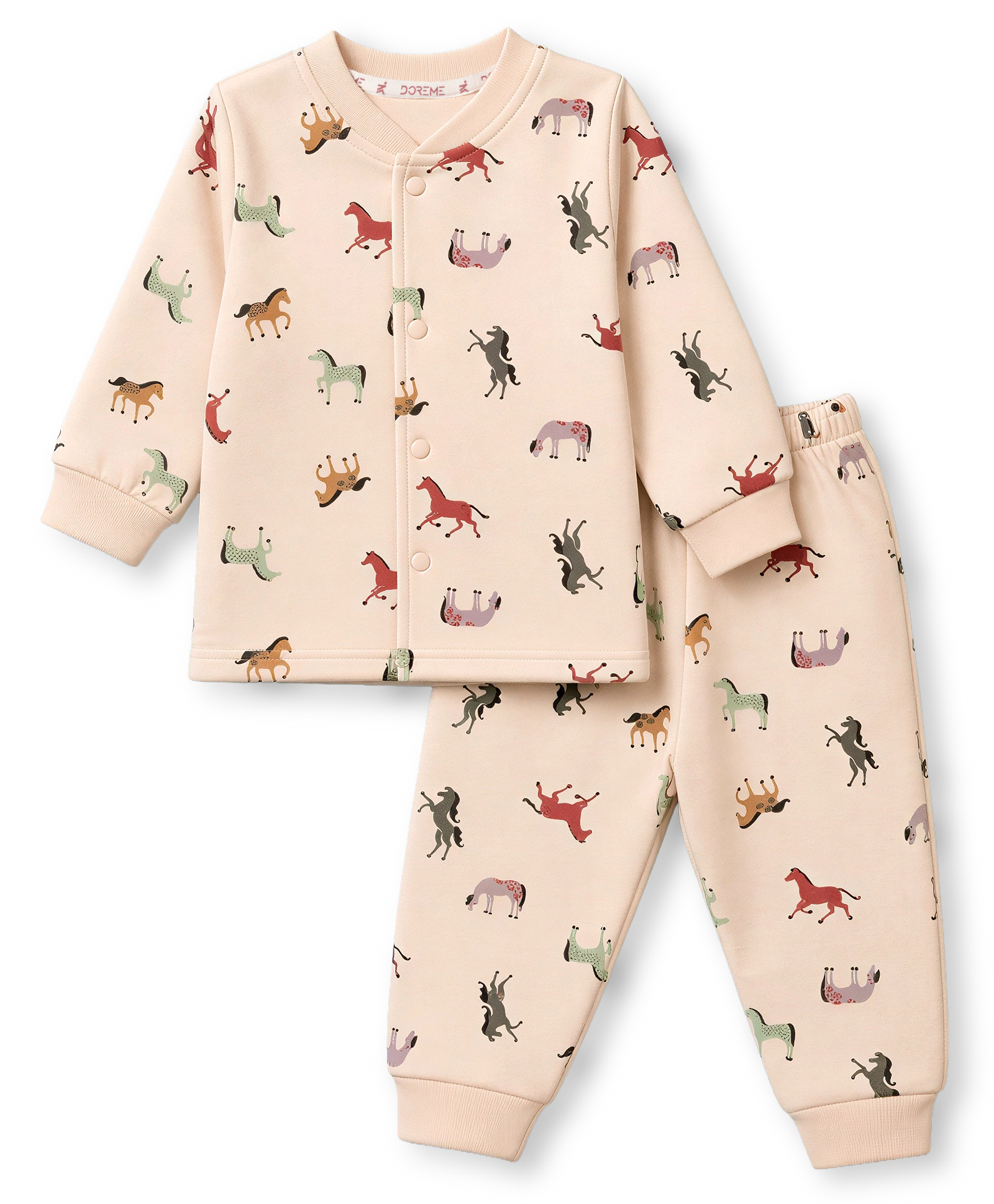Doreme Fleece Knit Full Sleeves Winter Wear Suits With Animal Print - Light Peach-image-11