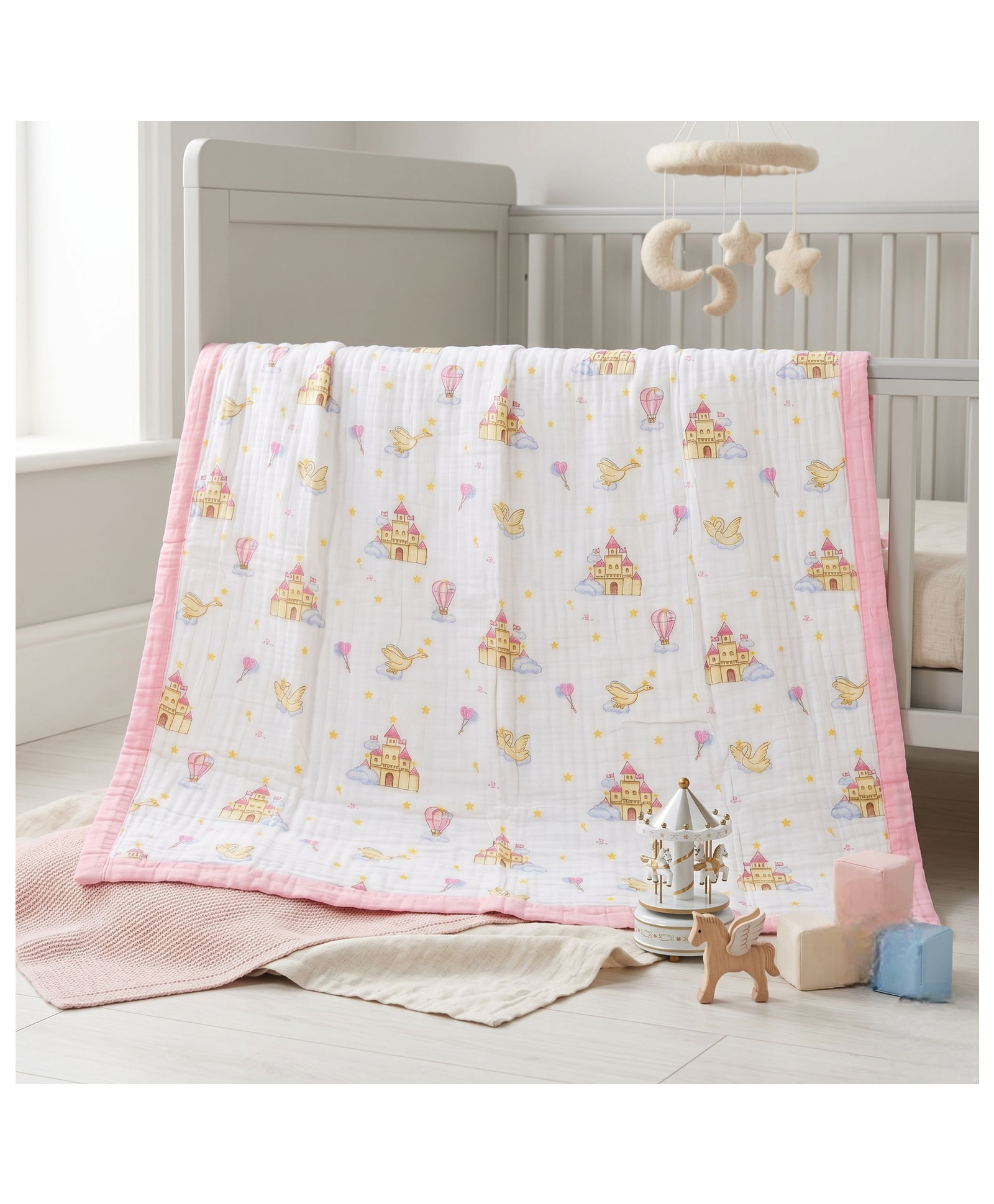 Mumma's Luv 6 layer muslin cotton baby blanket super soft with sweet baby print-image-49