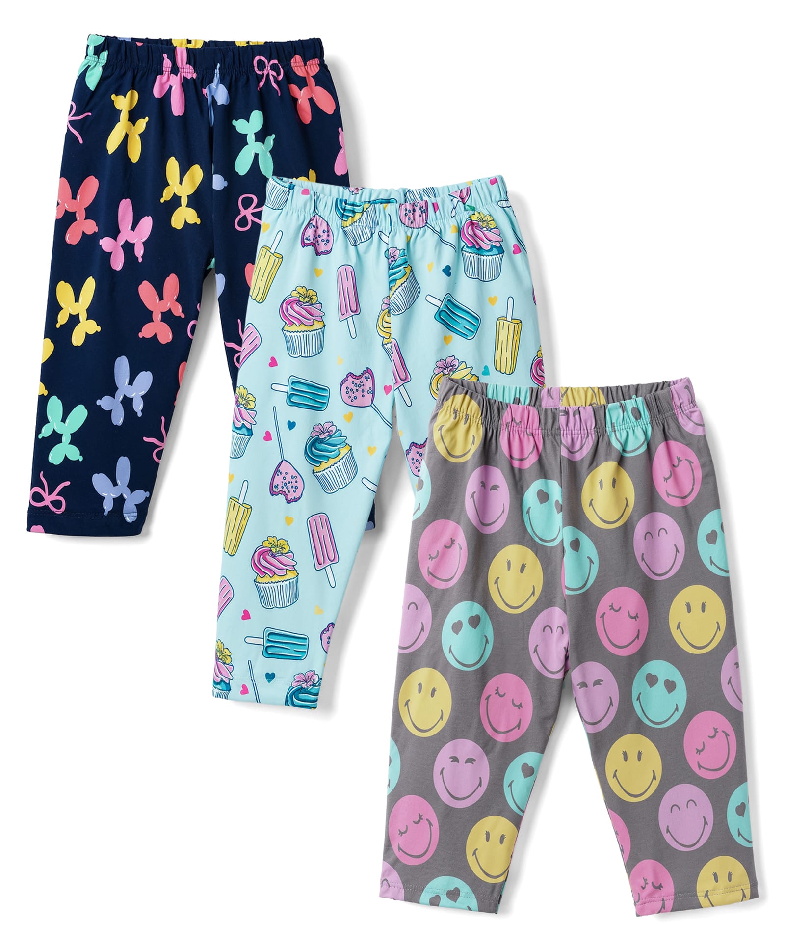 Cucumber Sinker Knit Full Length Smiley Printed Leggings Pack of 3 - Navy & Light Blue-picture-25