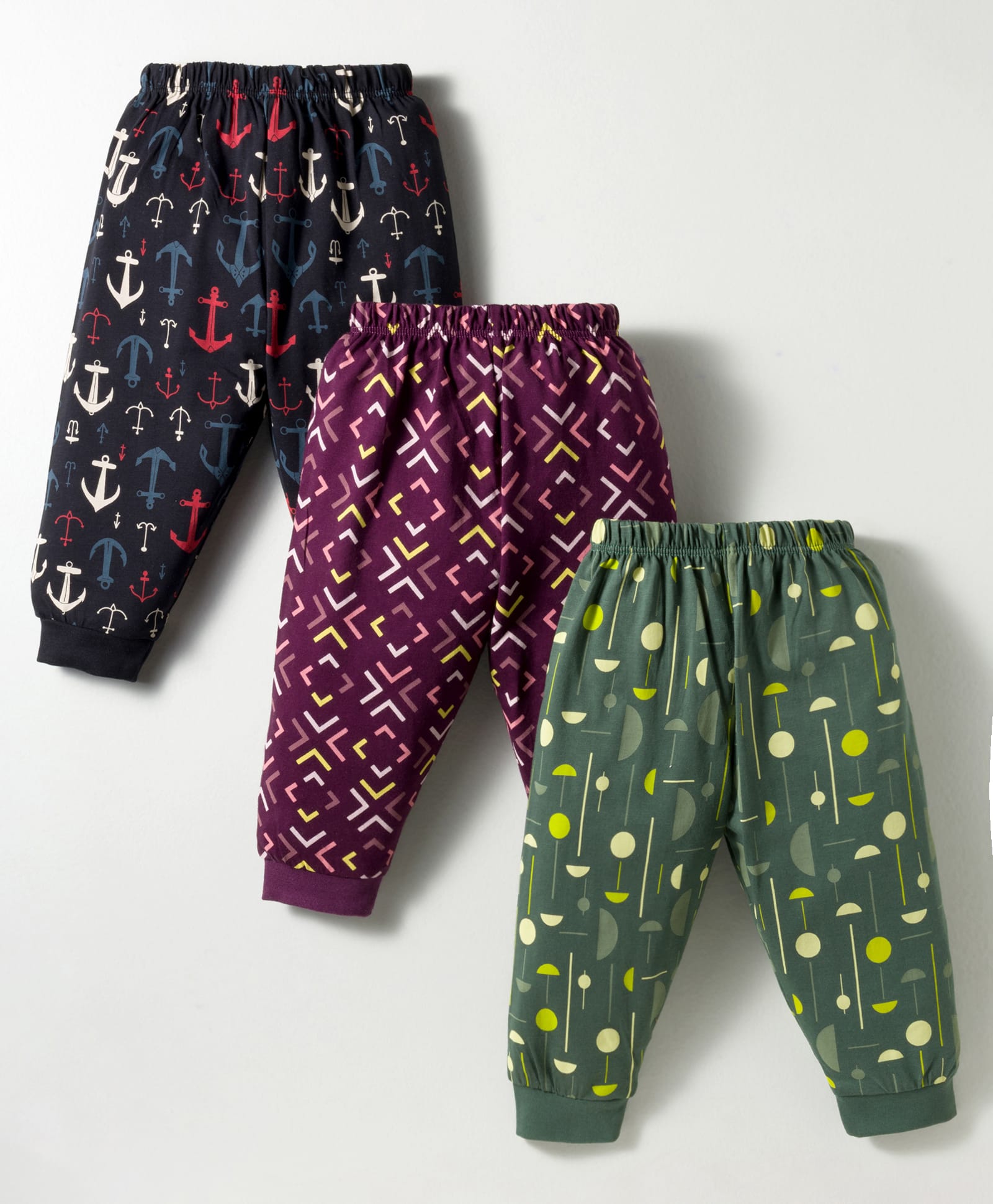 CUCUMBER Sinker Knit Full Length Lounge Pant with Nautical & Geometrical Theme Print - Green Wine & Black-picture-10