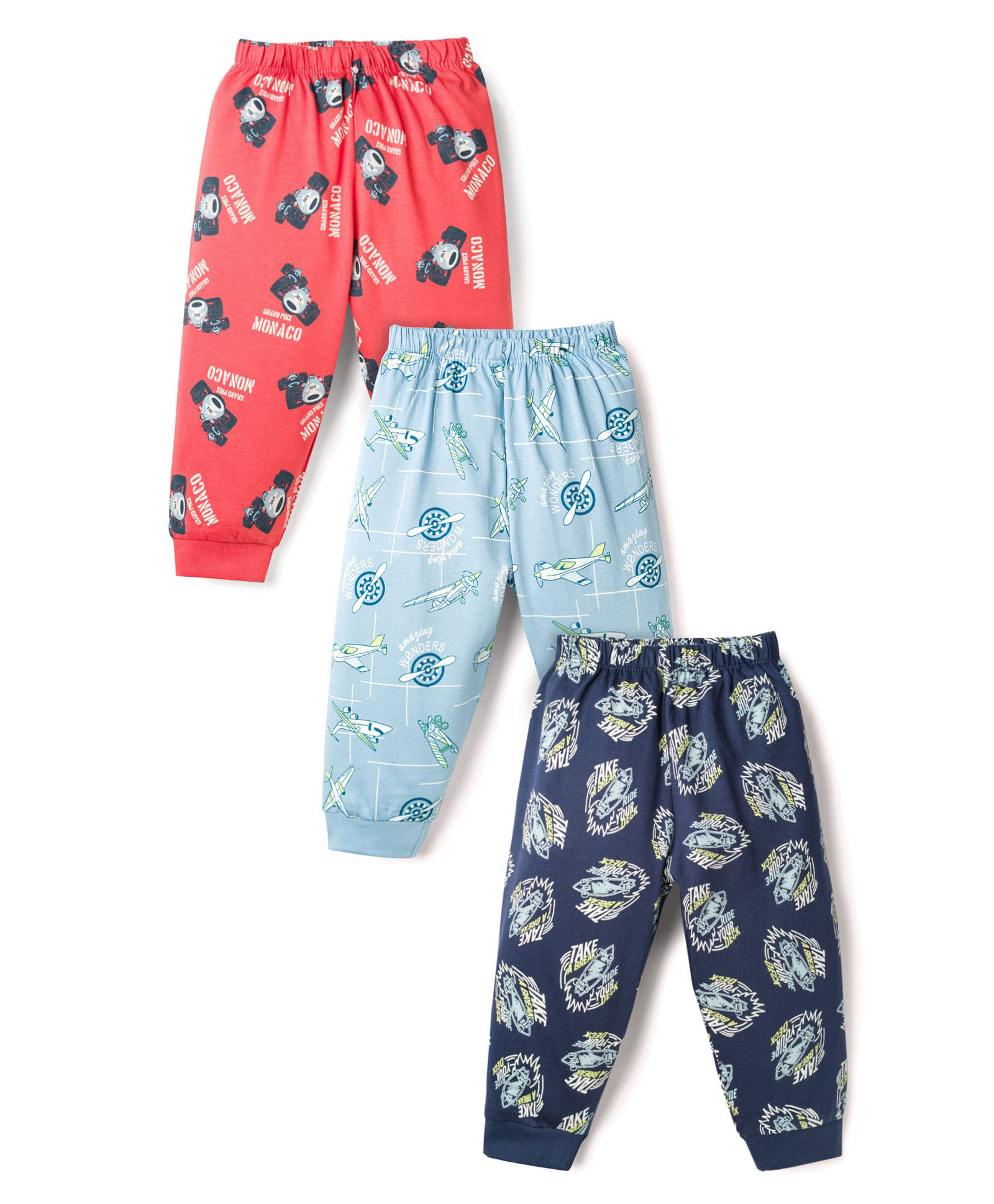 CUCUMBER Sinker Knit Full Length Vehicles & Space Theme Printed Leggings Pack of 3 - Red Light & Navy Blue-image-8
