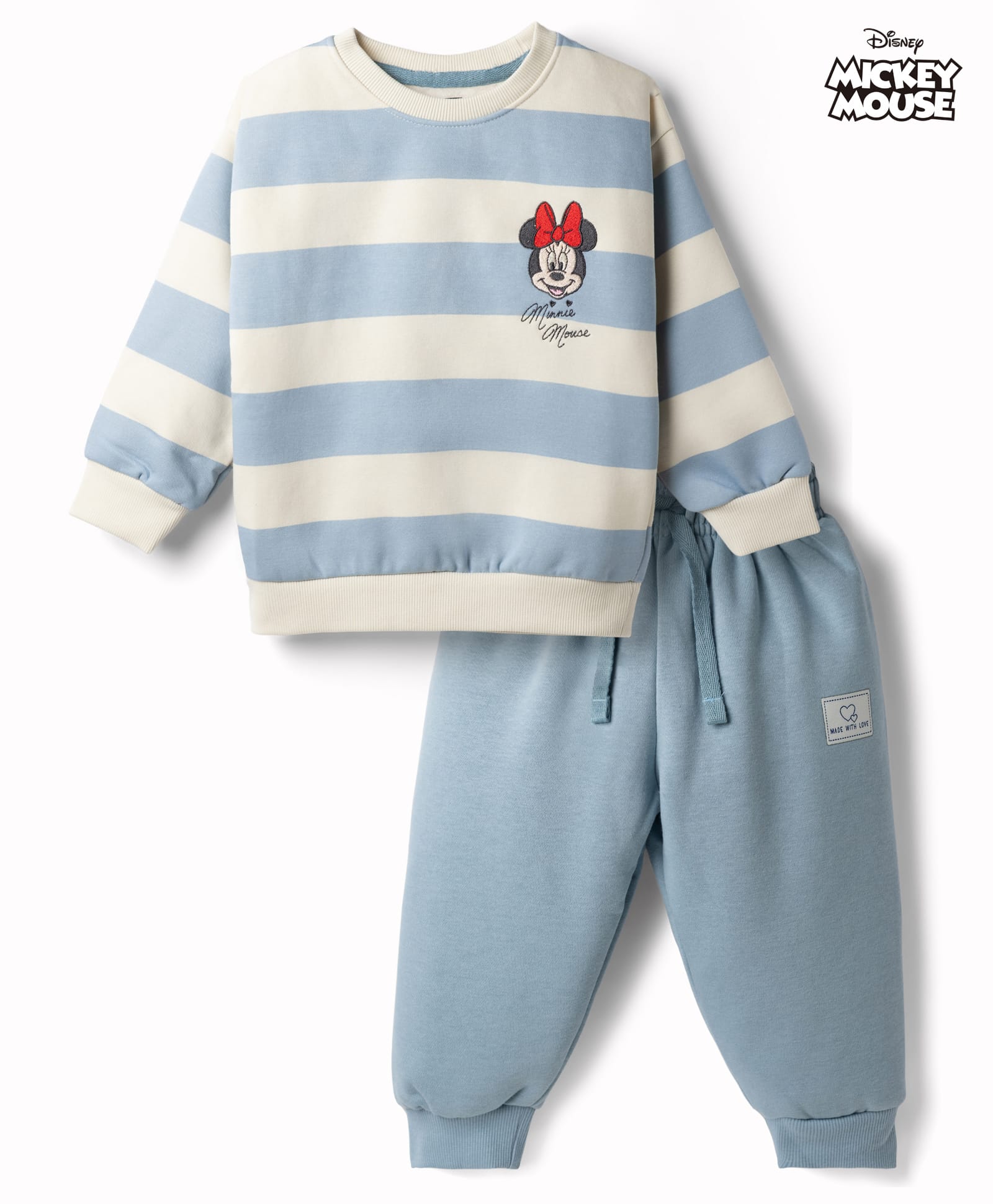 CUCUMBER Fleece Knit Full Sleeves Fleece Striped Winter Wear Suit Minnie Mouse Patch - Blue-picture-9