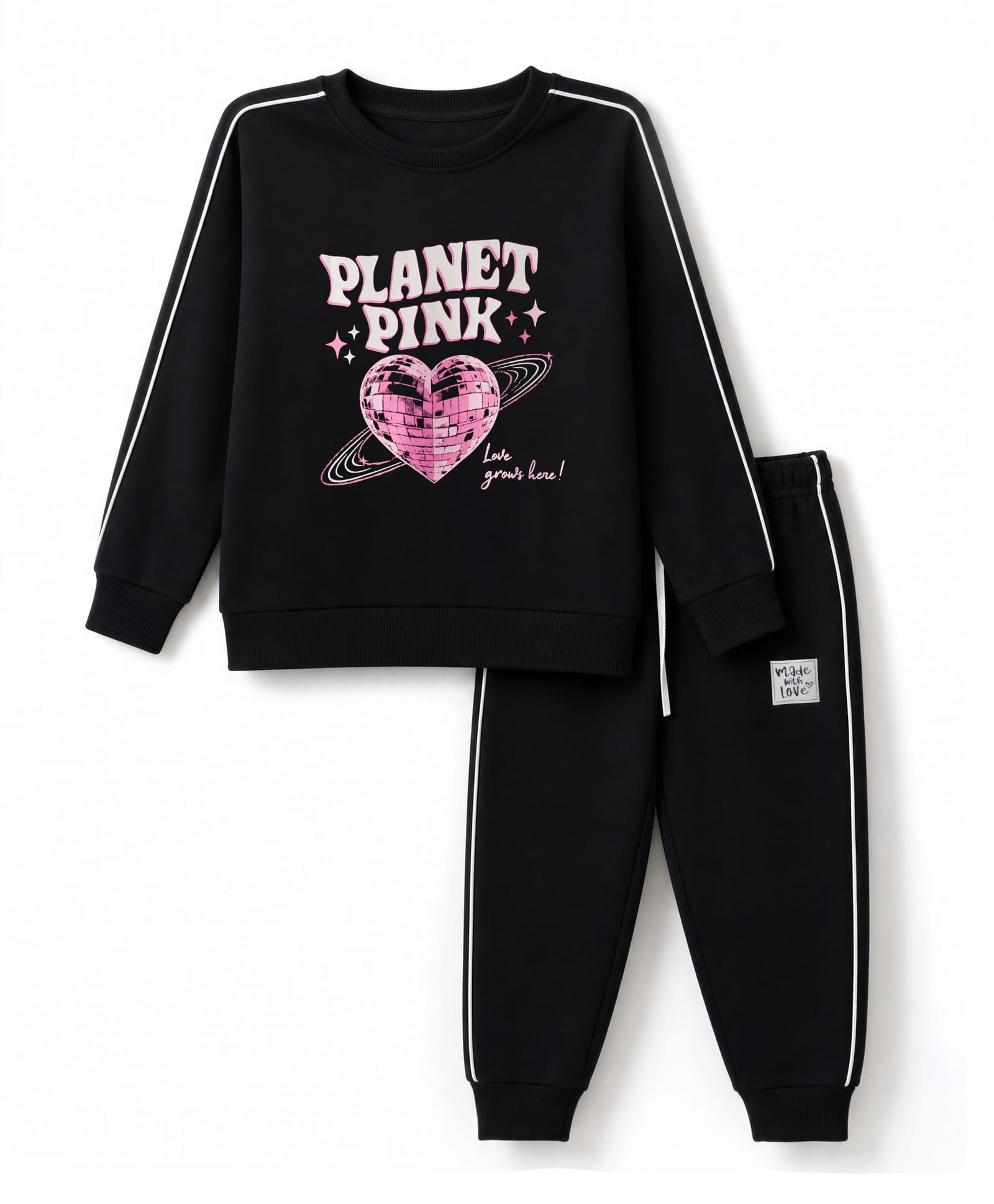 CUCUMBER Fleece Knit Full Sleeves Fleece Winter Wear Suit Text & Heart Print - Black-image-47