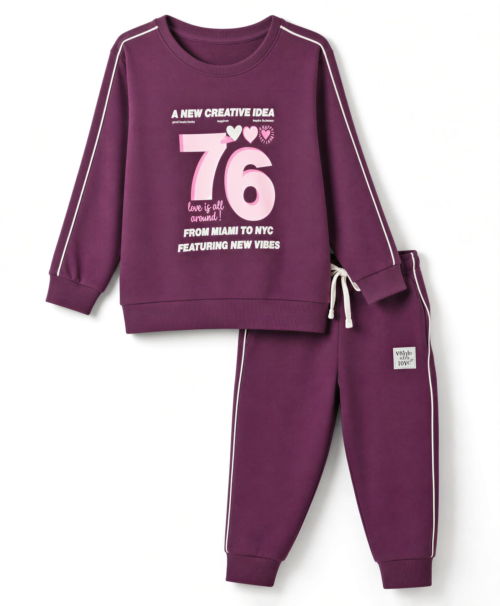 CUCUMBER Fleece Knit Full Sleeves Winter Wear Suit Text & Numeric Print - Wine-picture-5
