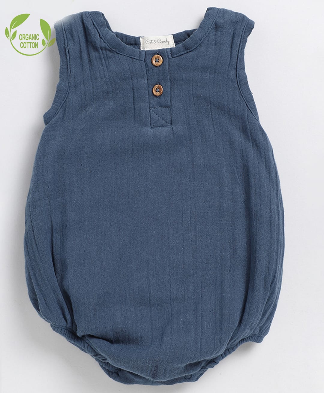 Cot & Candy Muslin Woven Sleeveless Solid Onesie - Navy Blue-picture-17