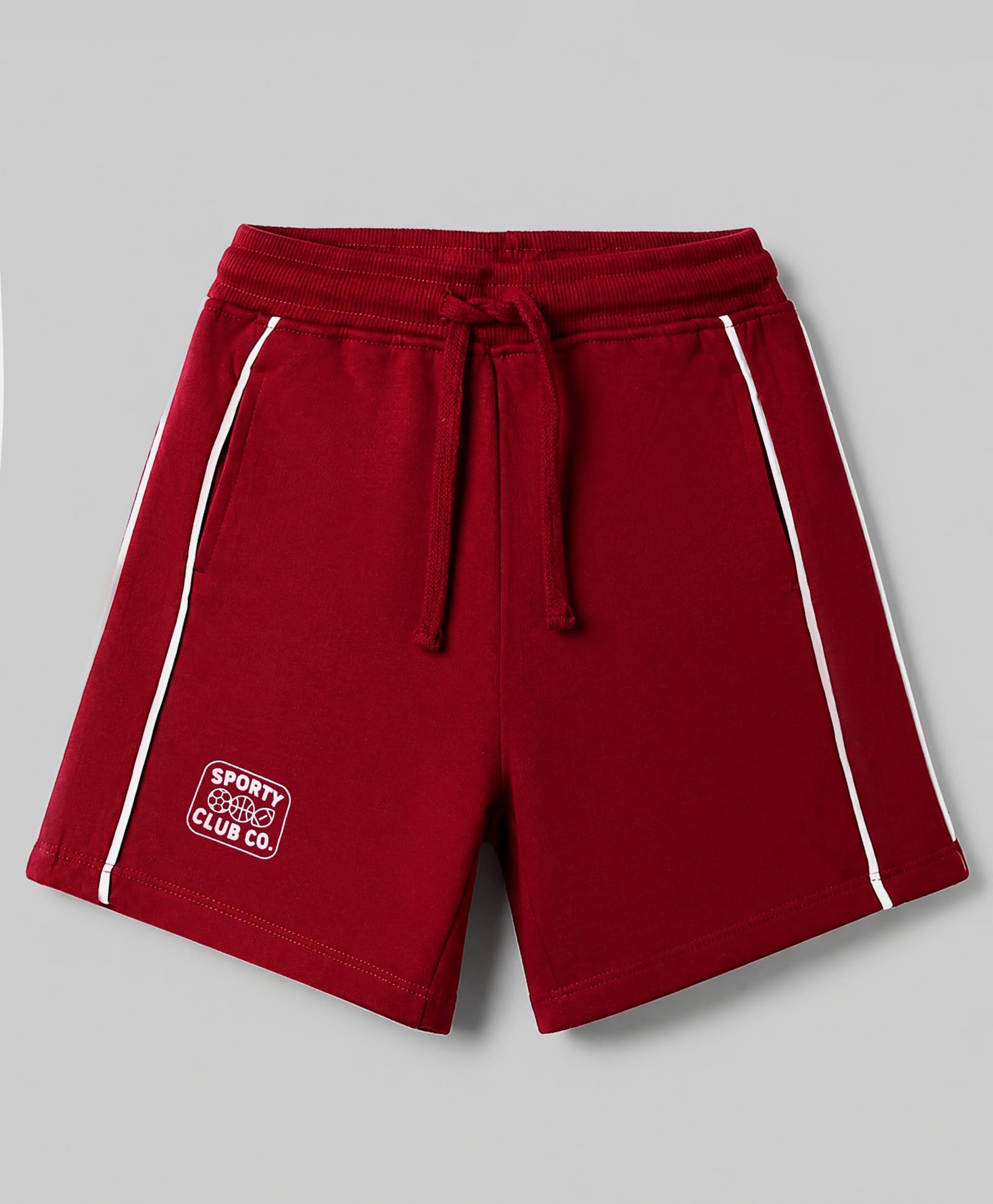 Honeyhap Premium Cotton Knit Terry Shorts and Sporty Club Co. Text in Red-picture-26