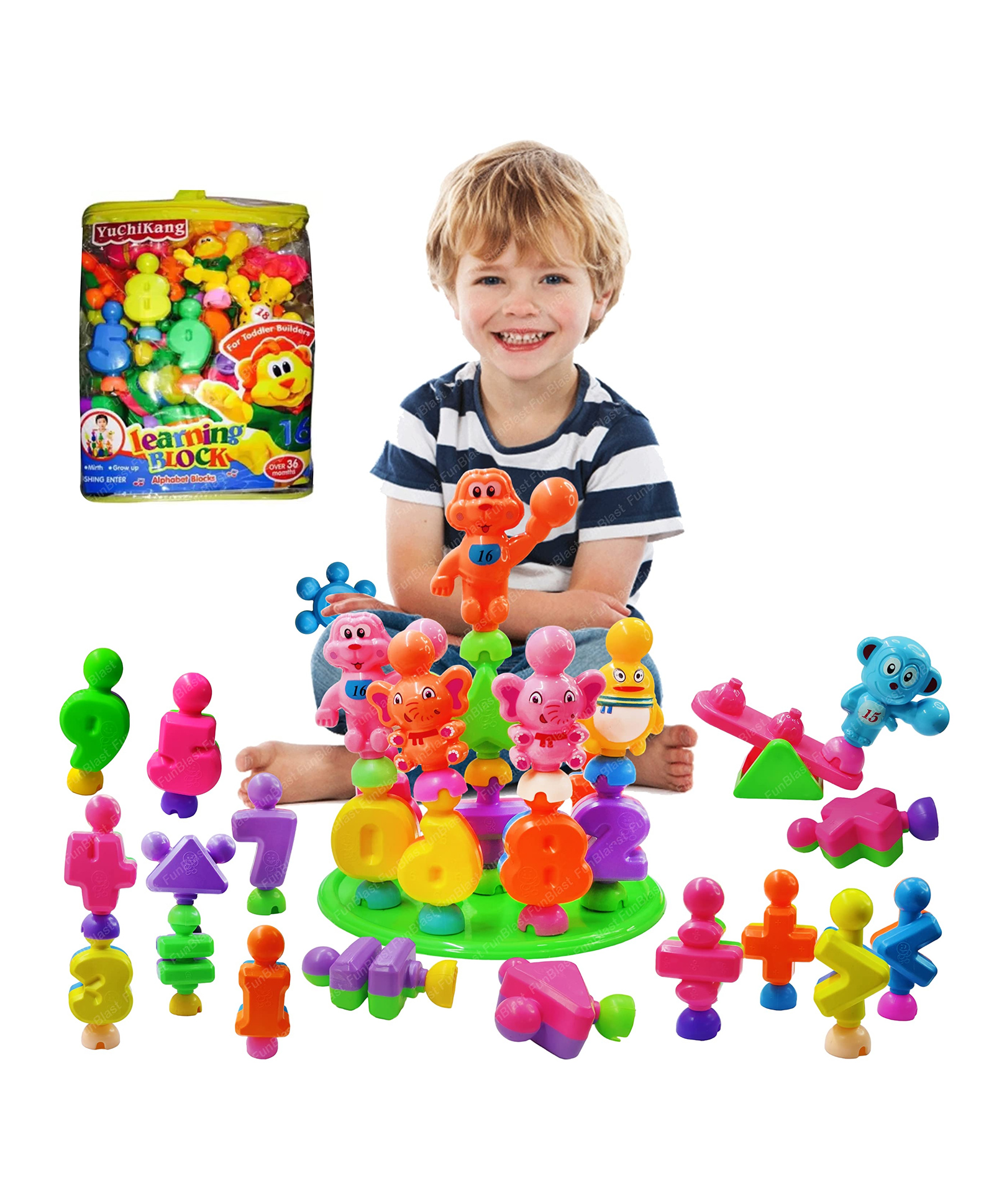 FunBlast Cute Animal Rattle & Number Building Blocks for Kids - Pack of 28 Pcs (Multicolor)-image-16