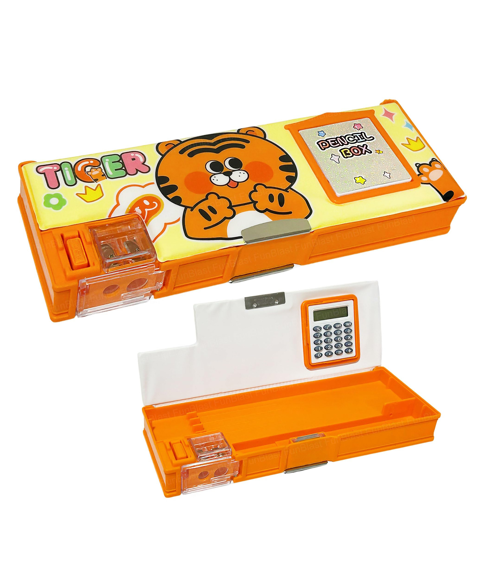 FunBlast Cartoon Theme Magnetic Pencil Box with Sharpener & Calculator for Kids Multicolor-picture-19