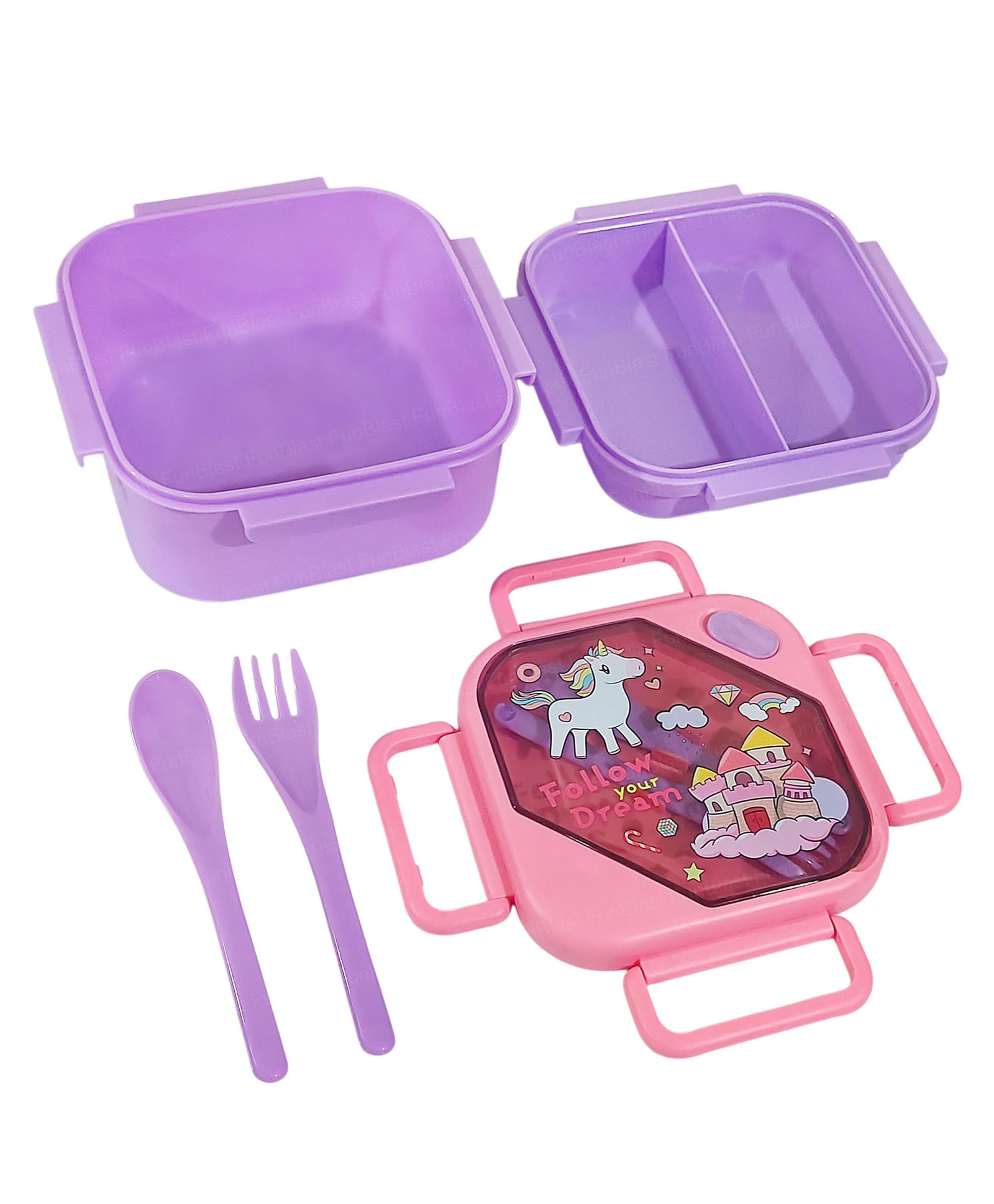 FunBlast Space Print Double Layer Bento Lunch Box with Spoon & Fork for Kids Pack of 1 Multicolor-picture-23