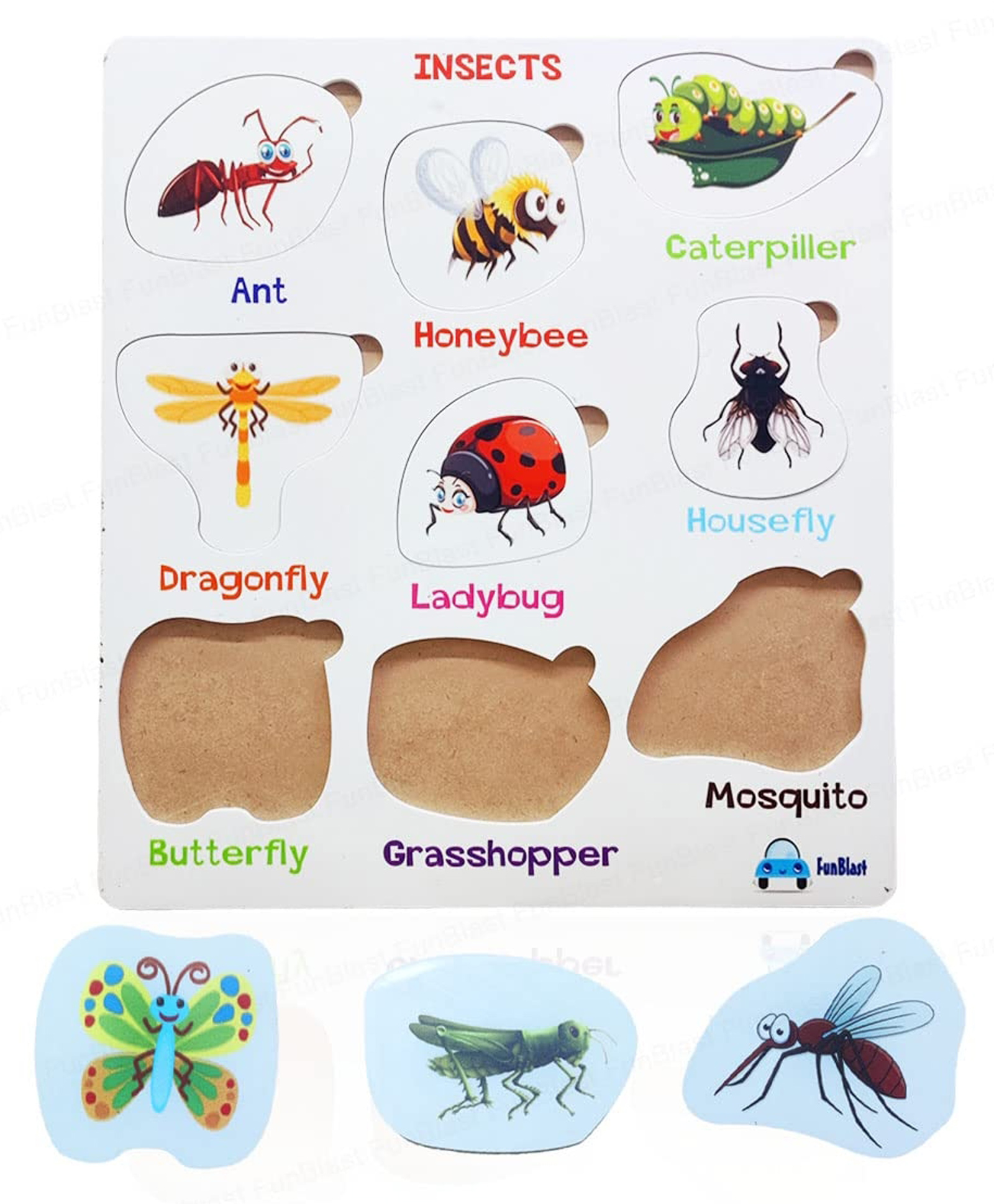 FunBlast Wooden Jigsaw Insect Puzzles with Learning Board for Kids - Pack of 1 (Multicolor)-image-11