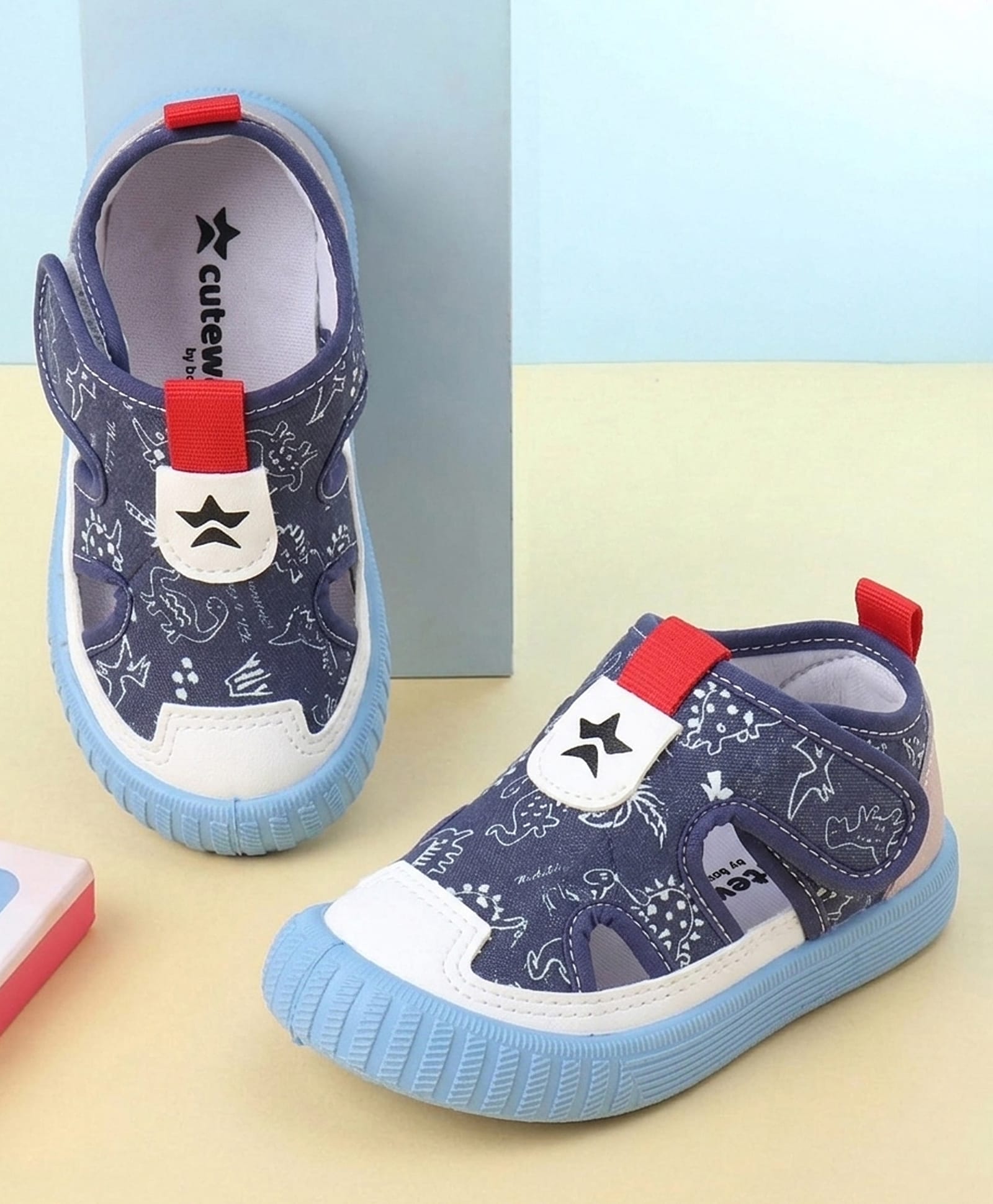 Cute Walk by Babyhug Velcro Closure Sandals With Dino Print - Navy Blue-image-7