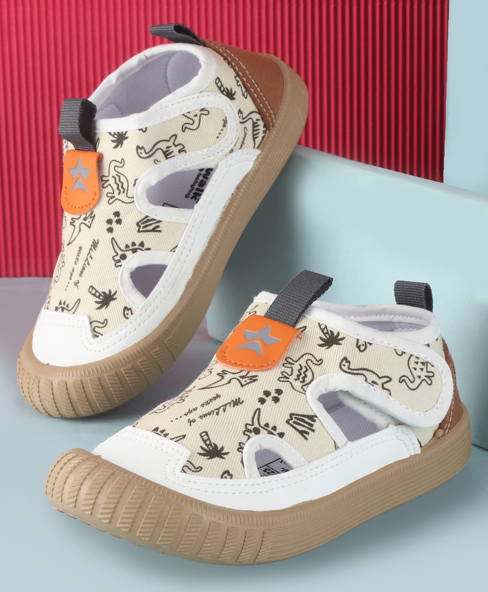 Cute Walk by Babyhug Velcro Closure Sandals With Dino Print - Tan-picture-17