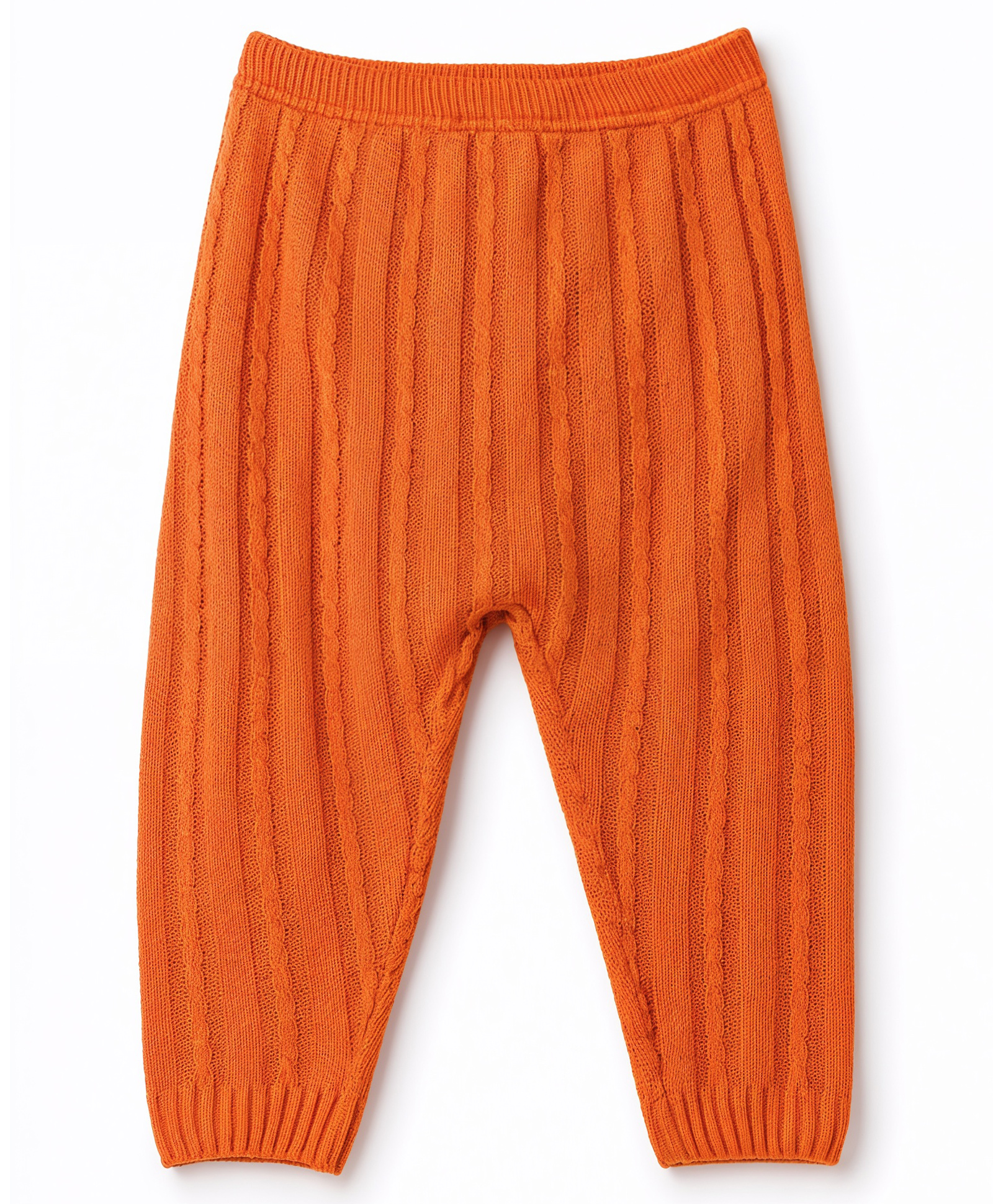 Babyhug Knit Full Length Solid Colour Woolen Lounge Pant with Cable Knit Design- Orange-picture-11