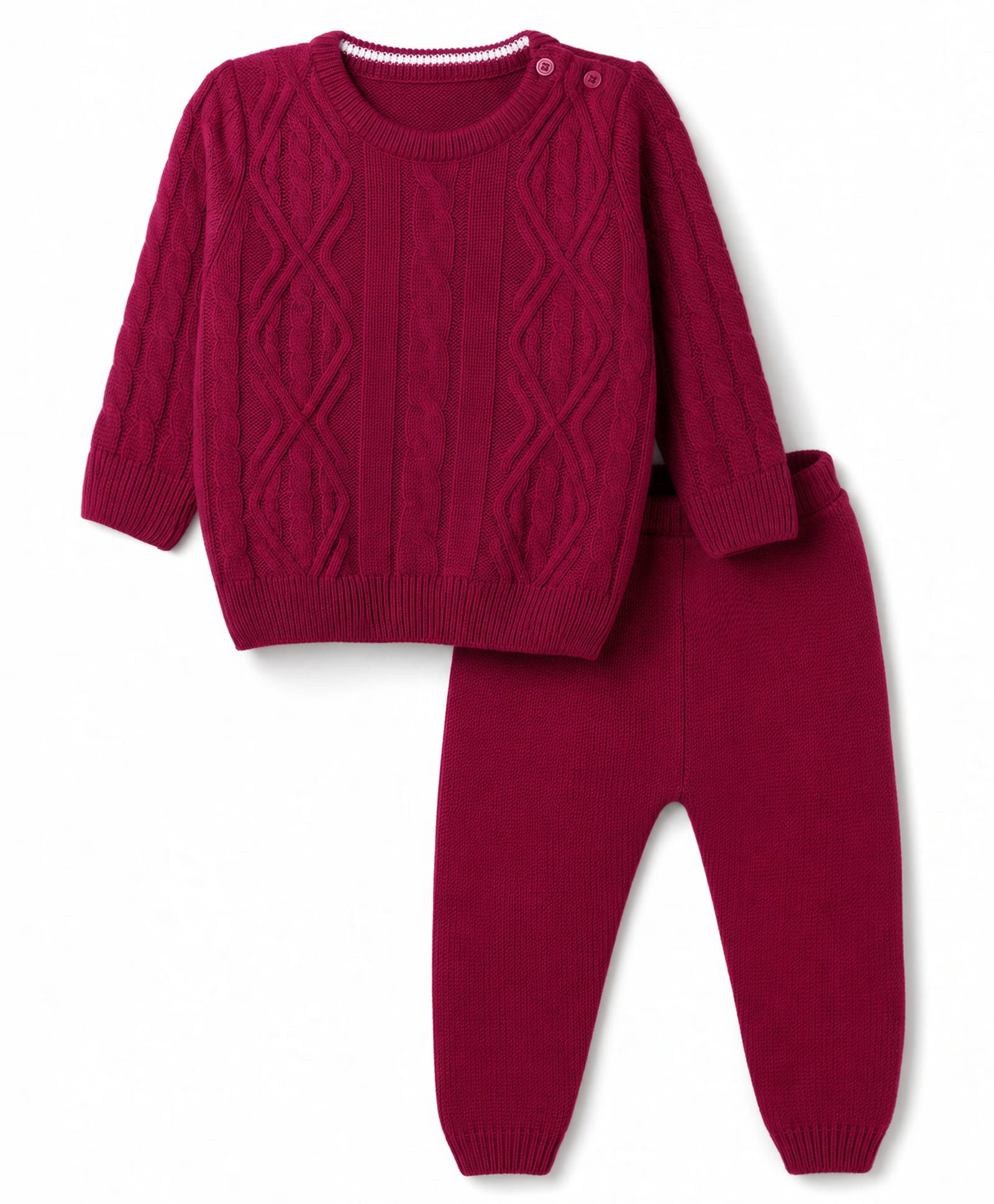 Babyhug Knit Full Sleeves Sweater Set With Cable Knit Design - Dark Pink-picture-25