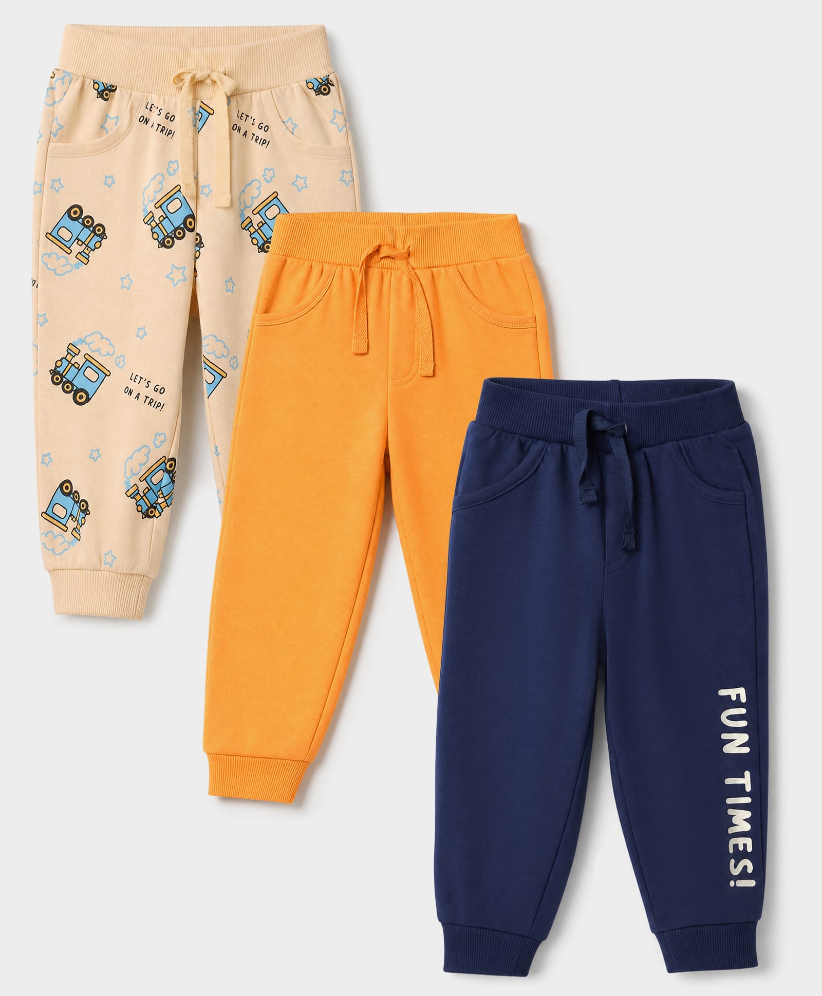 Doodle Poodle 100% Cotton Knit Full Length Lounge Pants With Text & Vehicle Print Pack of 3 - Orange, Peach & Navy Blue-picture-15