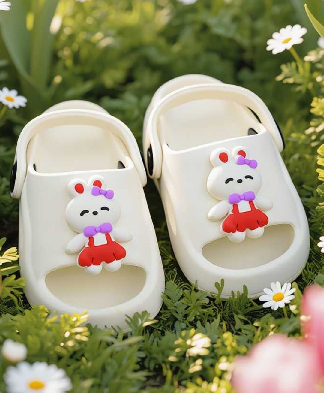 Yellow Bee Bunny Applique Detailed Slingback Sandals - White-image-27