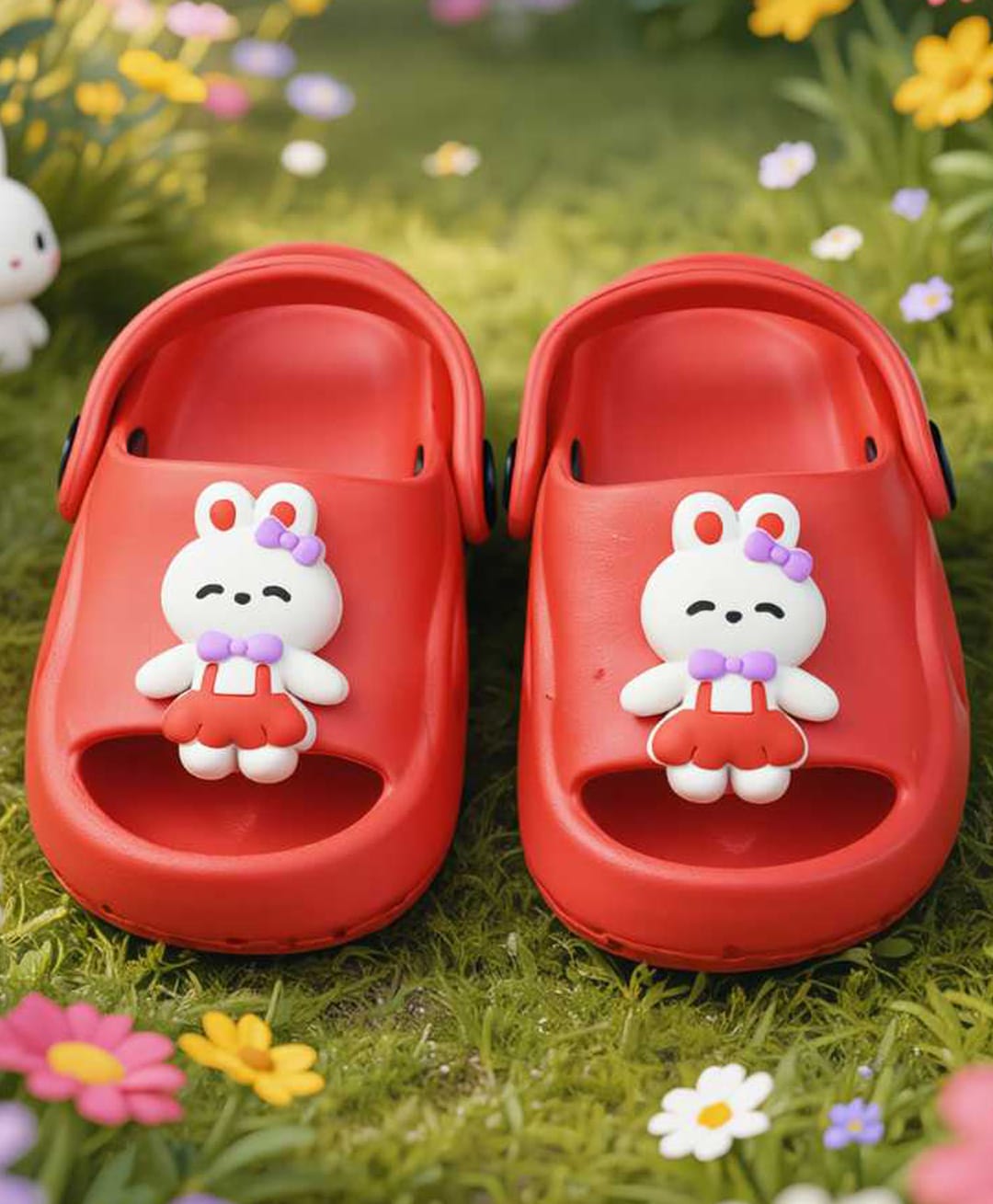Yellow Bee Bunny Applique Detailed Slingback Sandals - Red-image-46