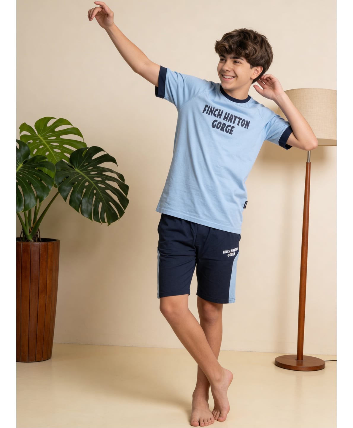 Lil Tomatoes Cotton Knit Half Sleeves Finch Hatton Gorge Text Printed Tee & Shorts Night Suit - Ocean Blue-picture-32