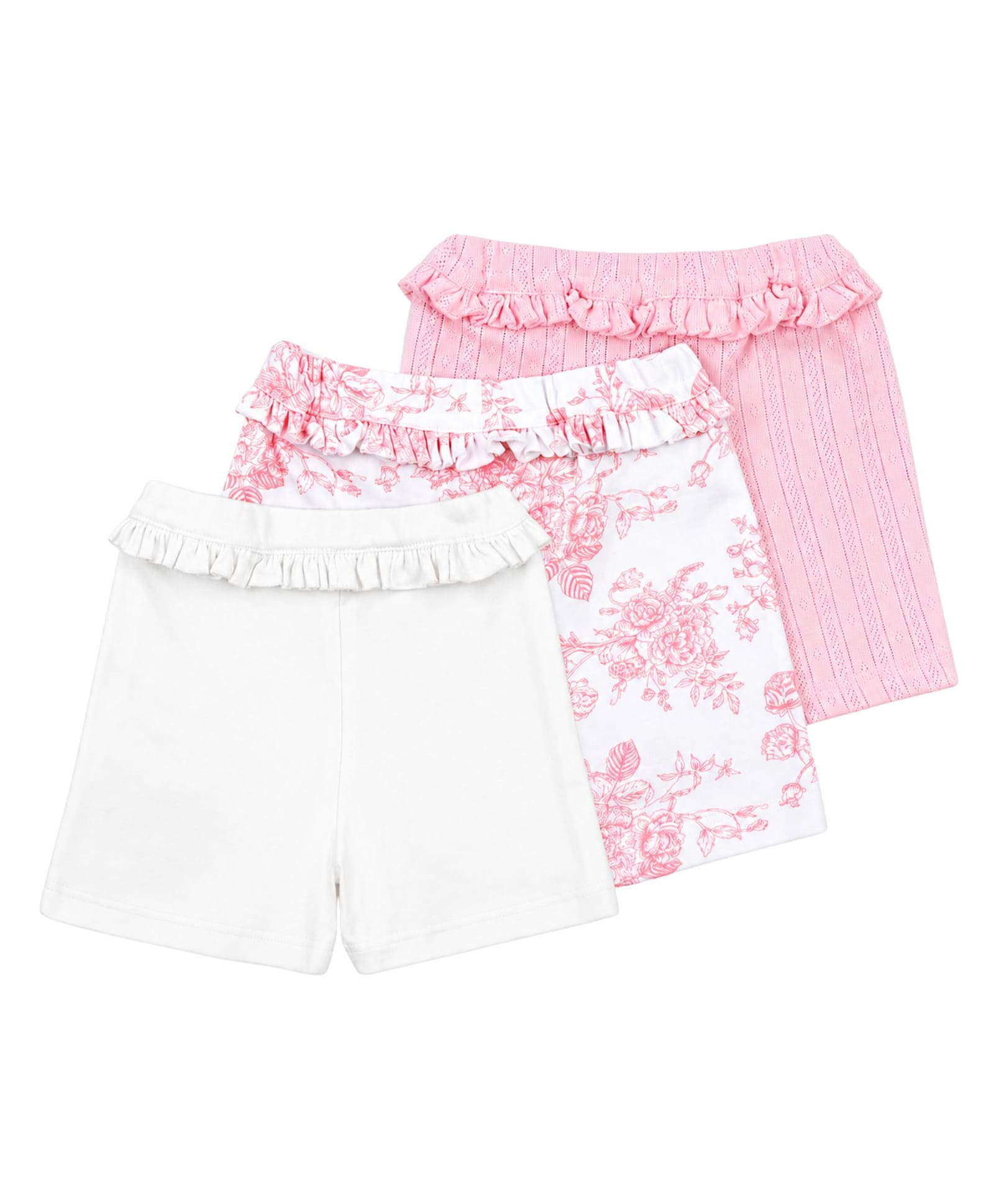 My Milestones 100% Cotton Knit Pack of 3 Floral Printed & Solid Shorts - White & Pink-picture-23