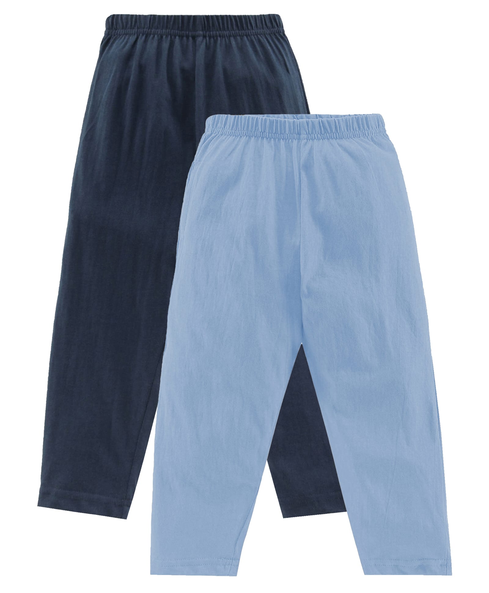 Kiddopanti Cotton Knit Ankle Length Solid Colour Pajamas With Single Pocket Pack of 2 - Navy & Light Blue-picture-19