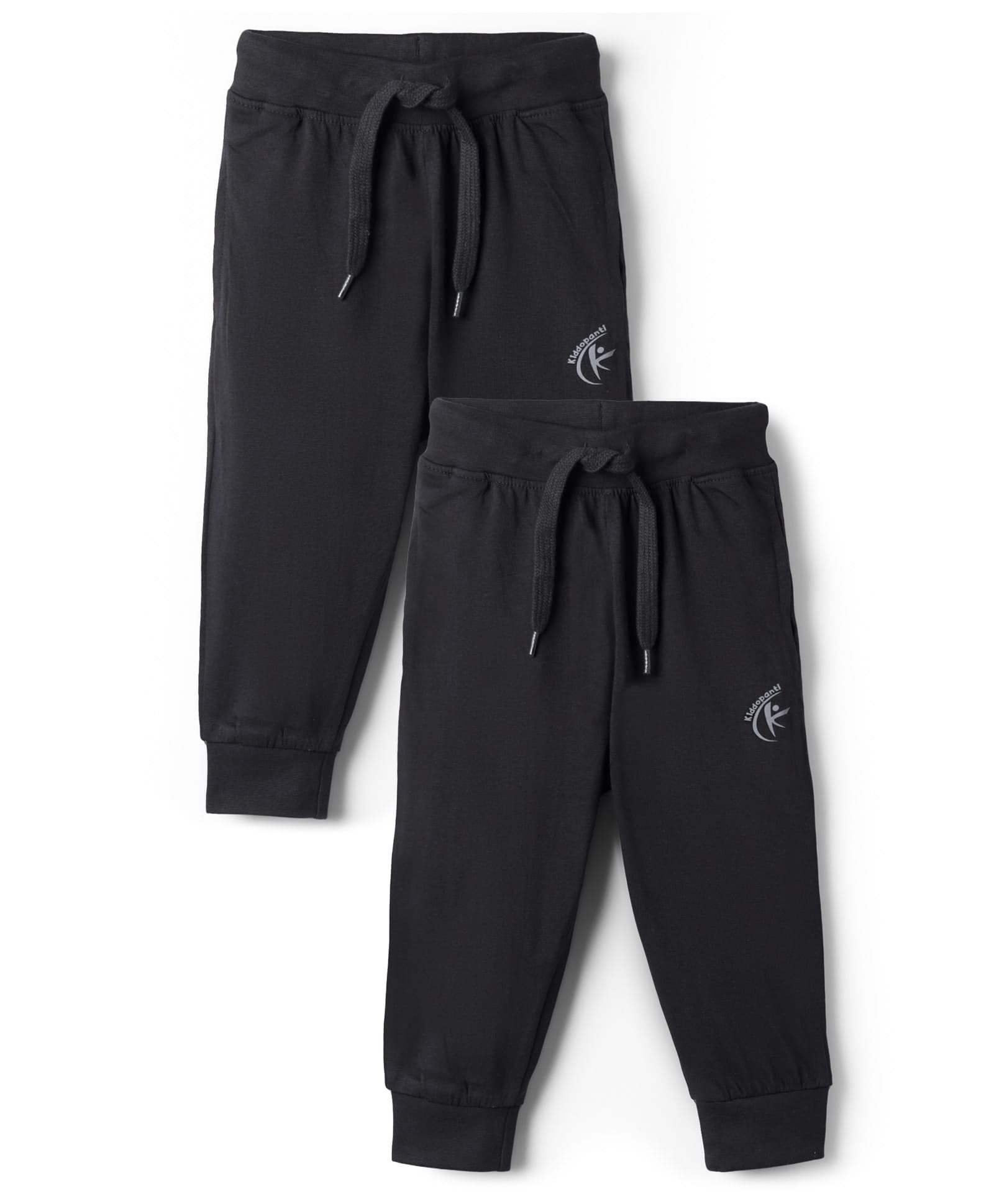 Kiddopanti Cotton Knit Ankle Length Solid Colour Track Pant Pack of 2 - Black-picture-18