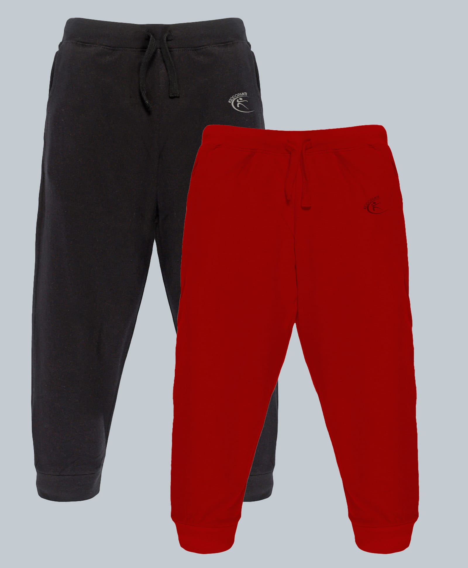 Kiddopanti Cotton Knit Ankle Length Solid Colour Track Pant Pack of 2 - Black & Red-picture-28