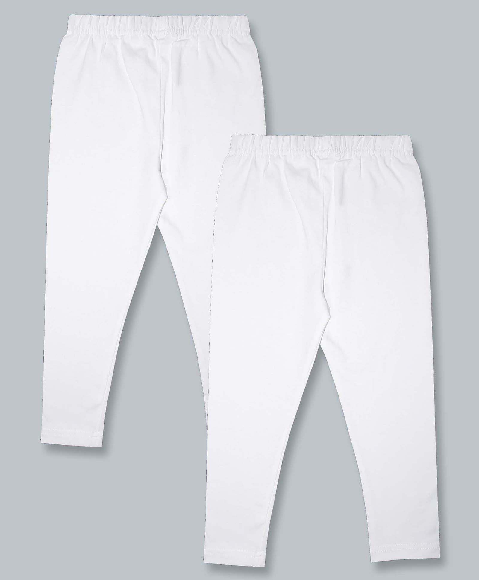 Kiddopanti Cotton Lycra Knit Ankle Length Solid Colour Leggings Pack of 2 - White-picture-27
