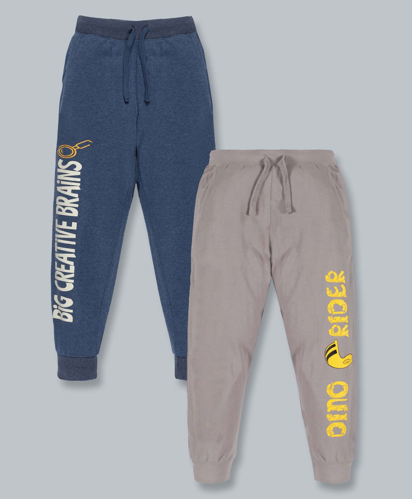 Kiddopanti Cotton Knit Ankle Length Text Printed Track Pant Pack of 2 - Grey & Blue-image-11