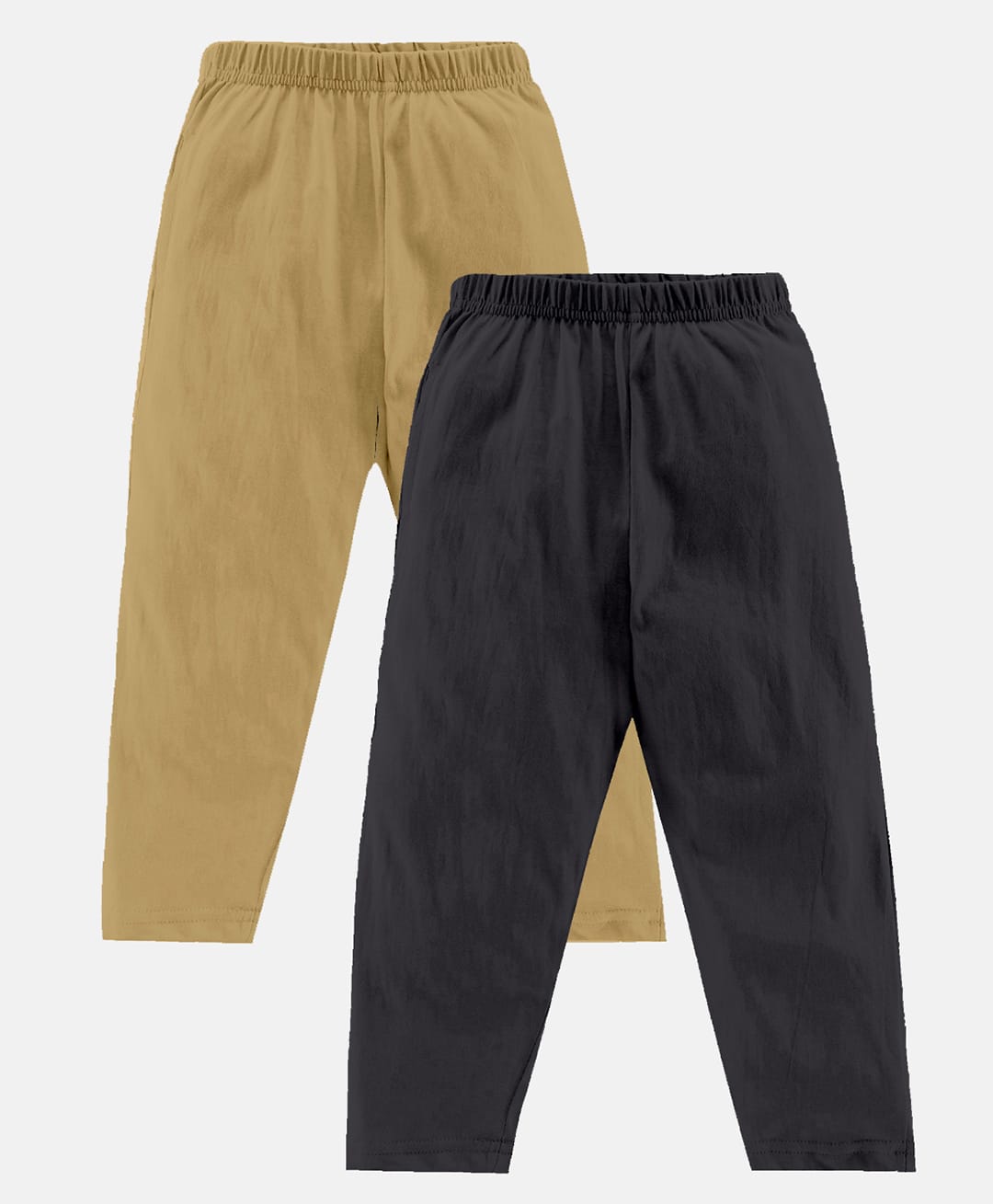 Kiddopanti Cotton Knit Ankle Length Solid Colour Pajamas With Single Pocket Pack of 2 - Khaki & Black-picture-18