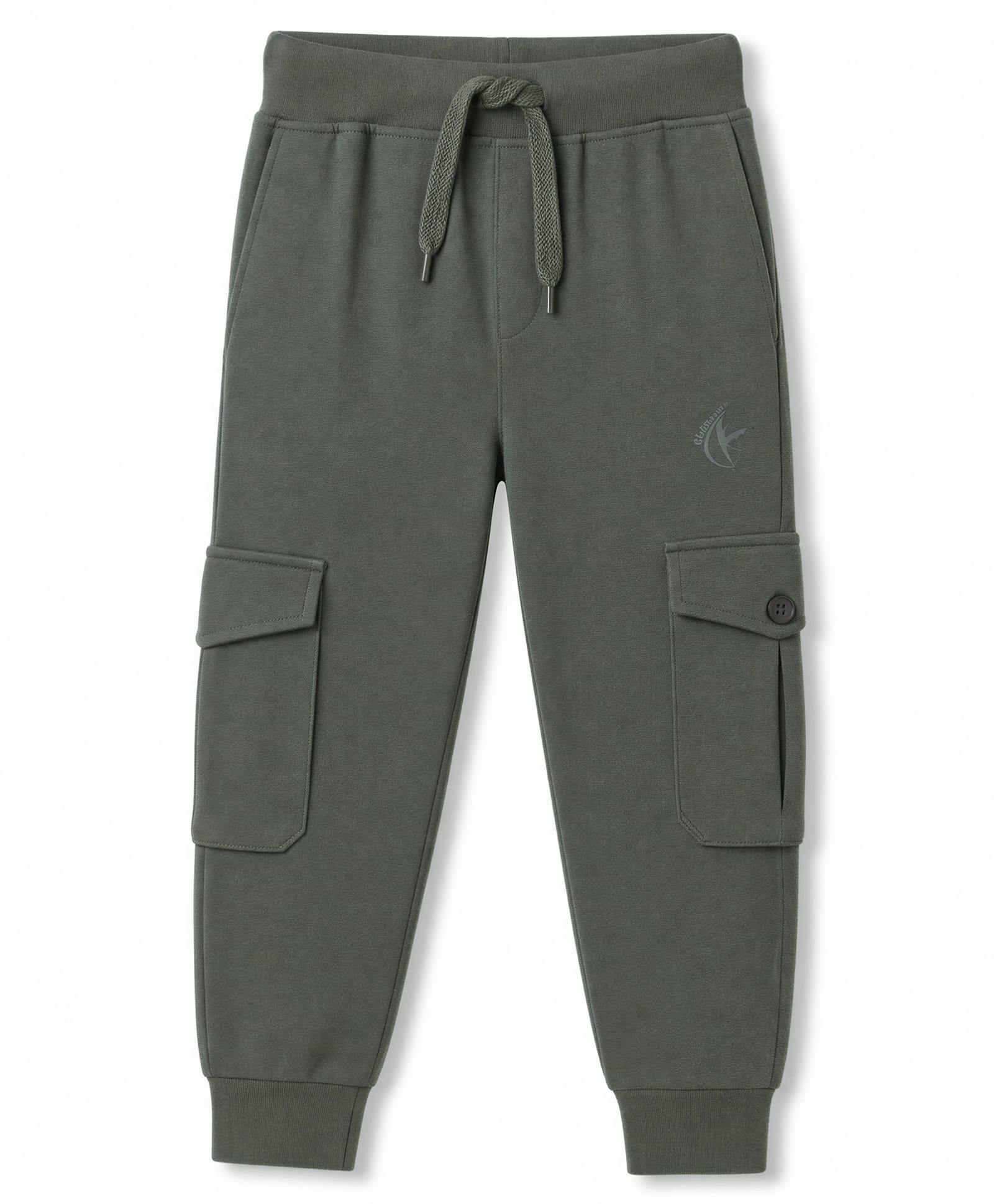 Kiddopanti Cotton Knit Ankle Length Solid Cargo Track Pant - Green-picture-31