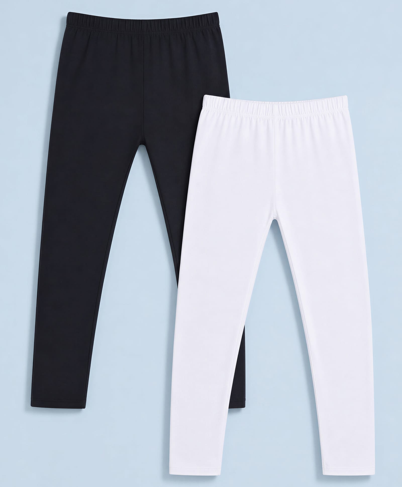 Kiddopanti Cotton Lycra Knit Ankle Length Solid Colour Leggings Pack of 2 - Black & White-picture-25
