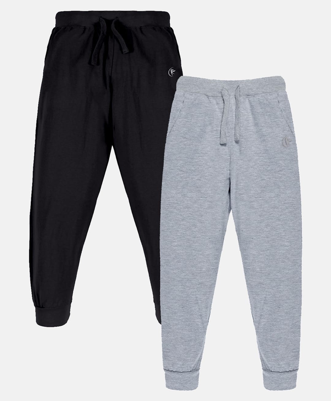 Kiddopanti Cotton Knit Ankle Length Solid Colour Track Pant Pack of 2 - Black & Grey-picture-27