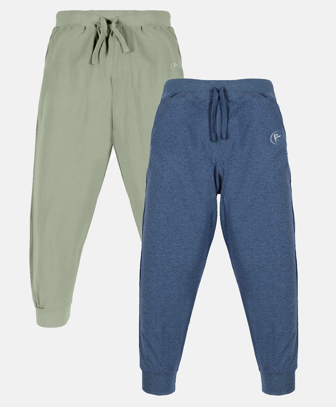 Kiddopanti Cotton Knit Ankle Length Solid Colour Track Pant Pack of 2 - Light Green & Blue-image-49