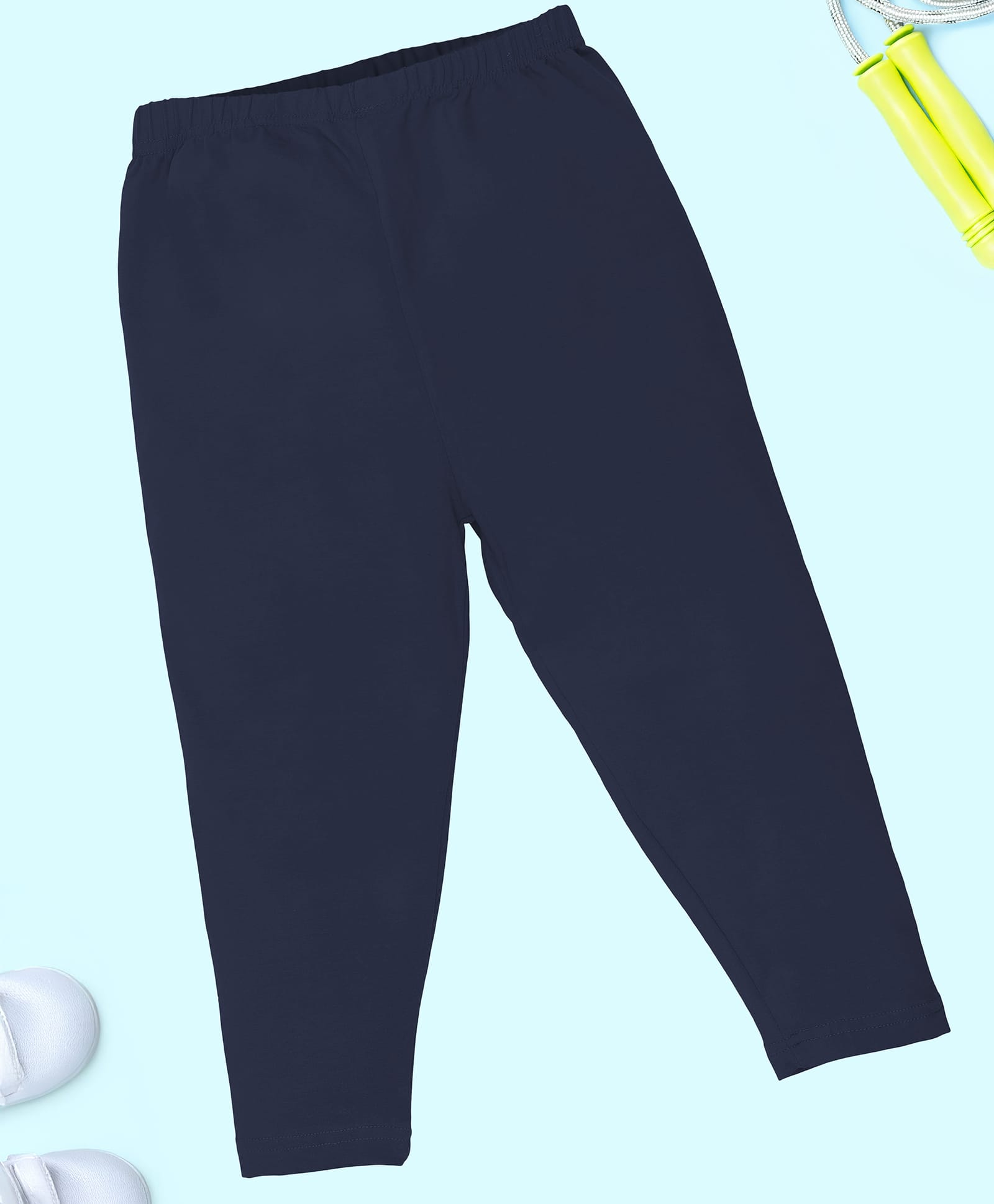 Kiddopanti Cotton Lycra Knit Solid Capri Length Legging - Navy-picture-16