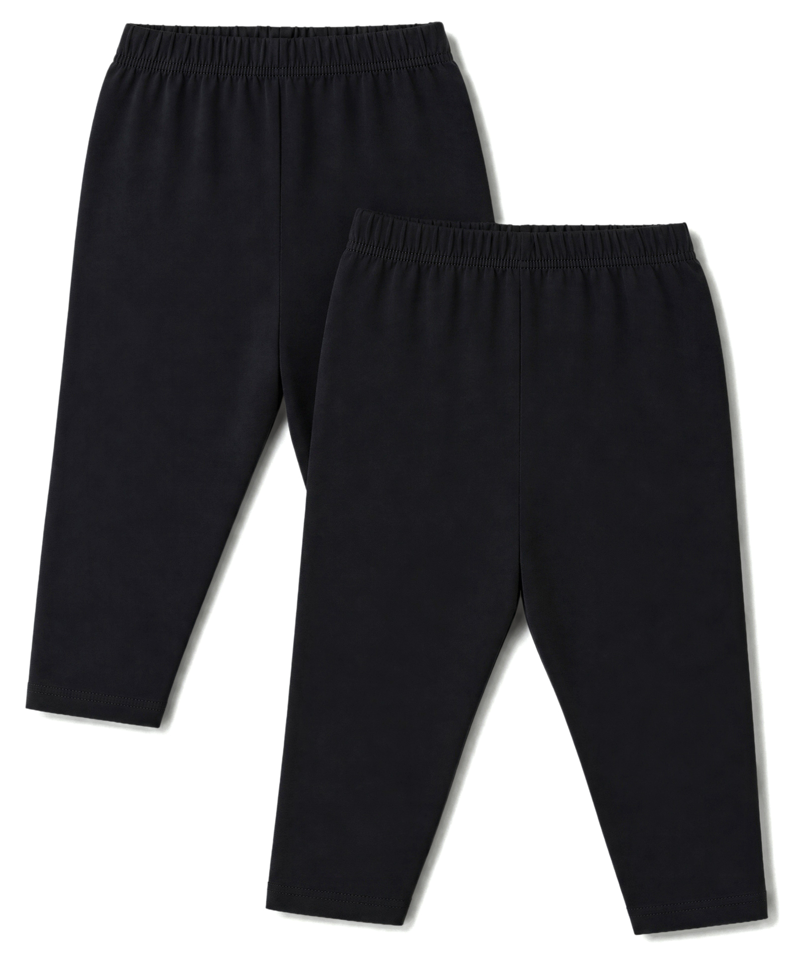 Kiddopanti Cotton Lycra Knit Capri Length Solid Colour Three Fourth Leggings Pack of 2 - Black-picture-39
