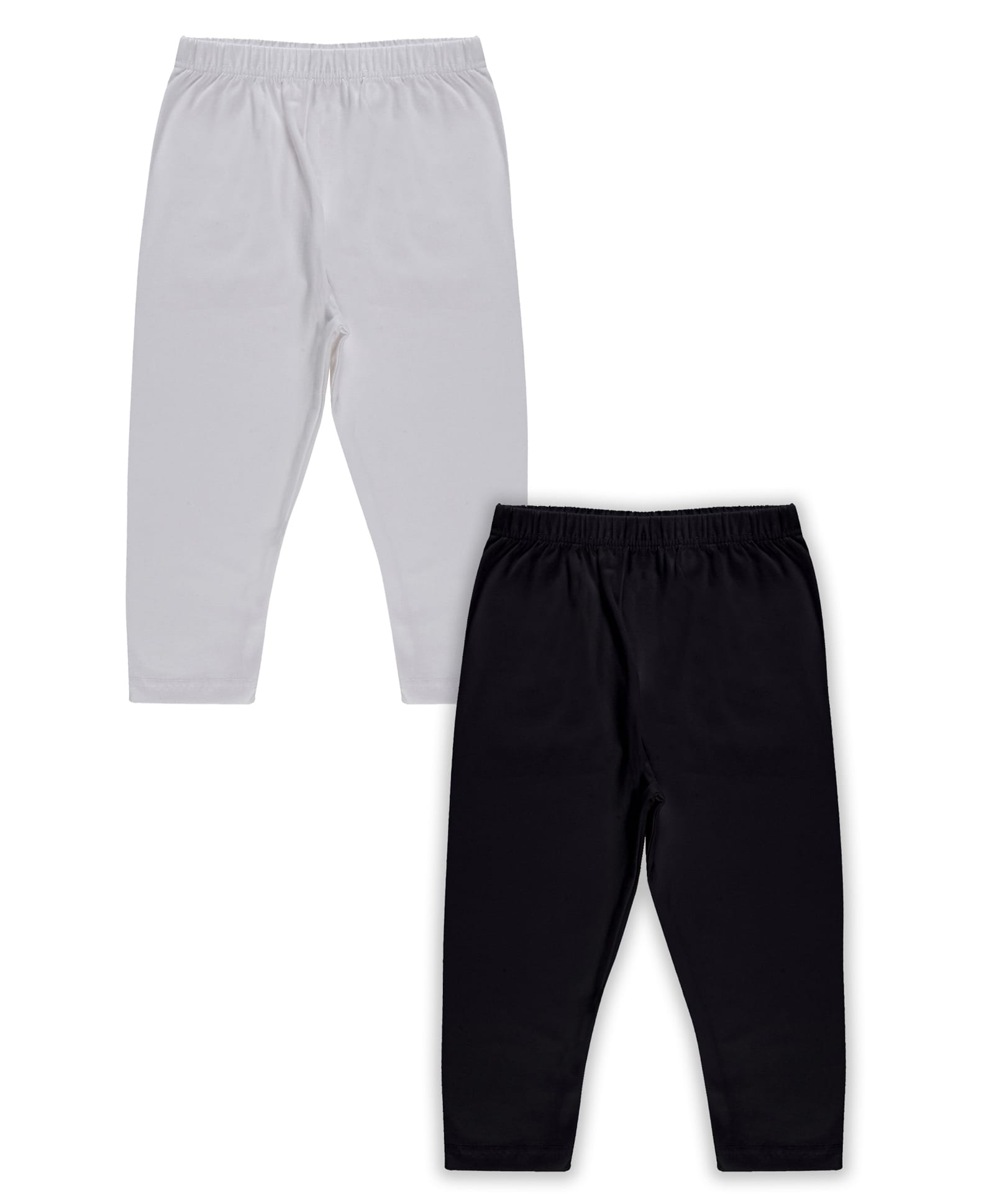 Kiddopanti Cotton Lycra Knit Capri Length Solid Colour Three Fourth Leggings Pack of 2 - White & Black-image-19