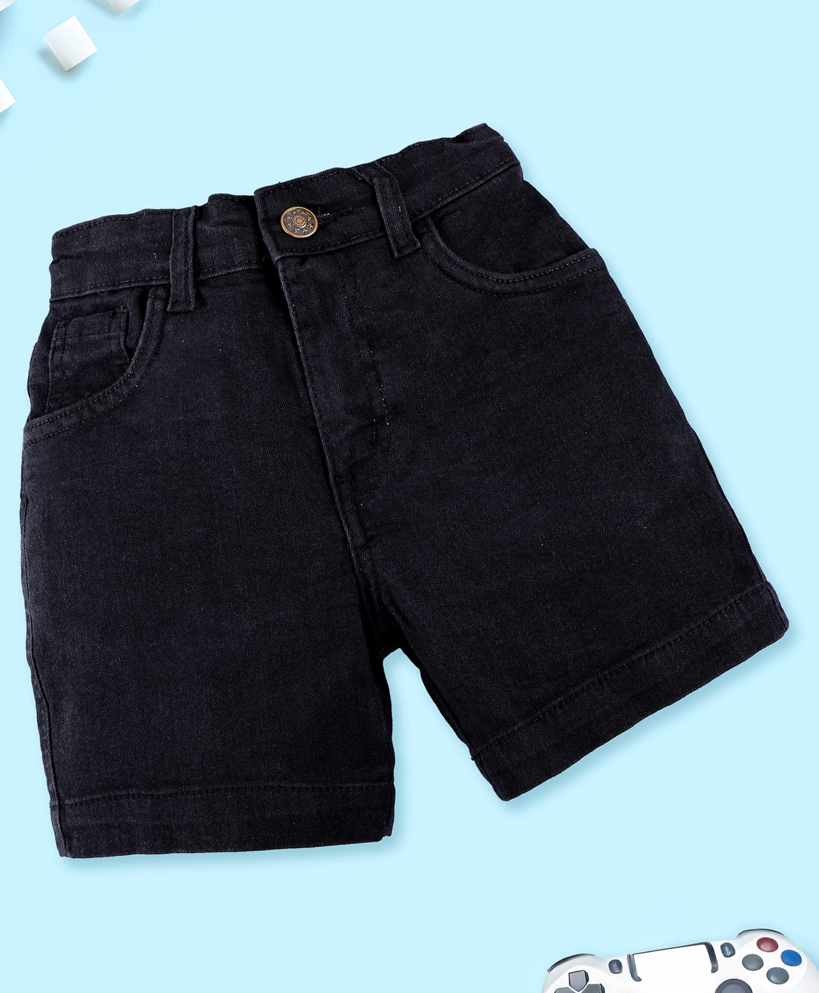 Kiddopanti Denim Woven Solid Color Shorts - Black-picture-34
