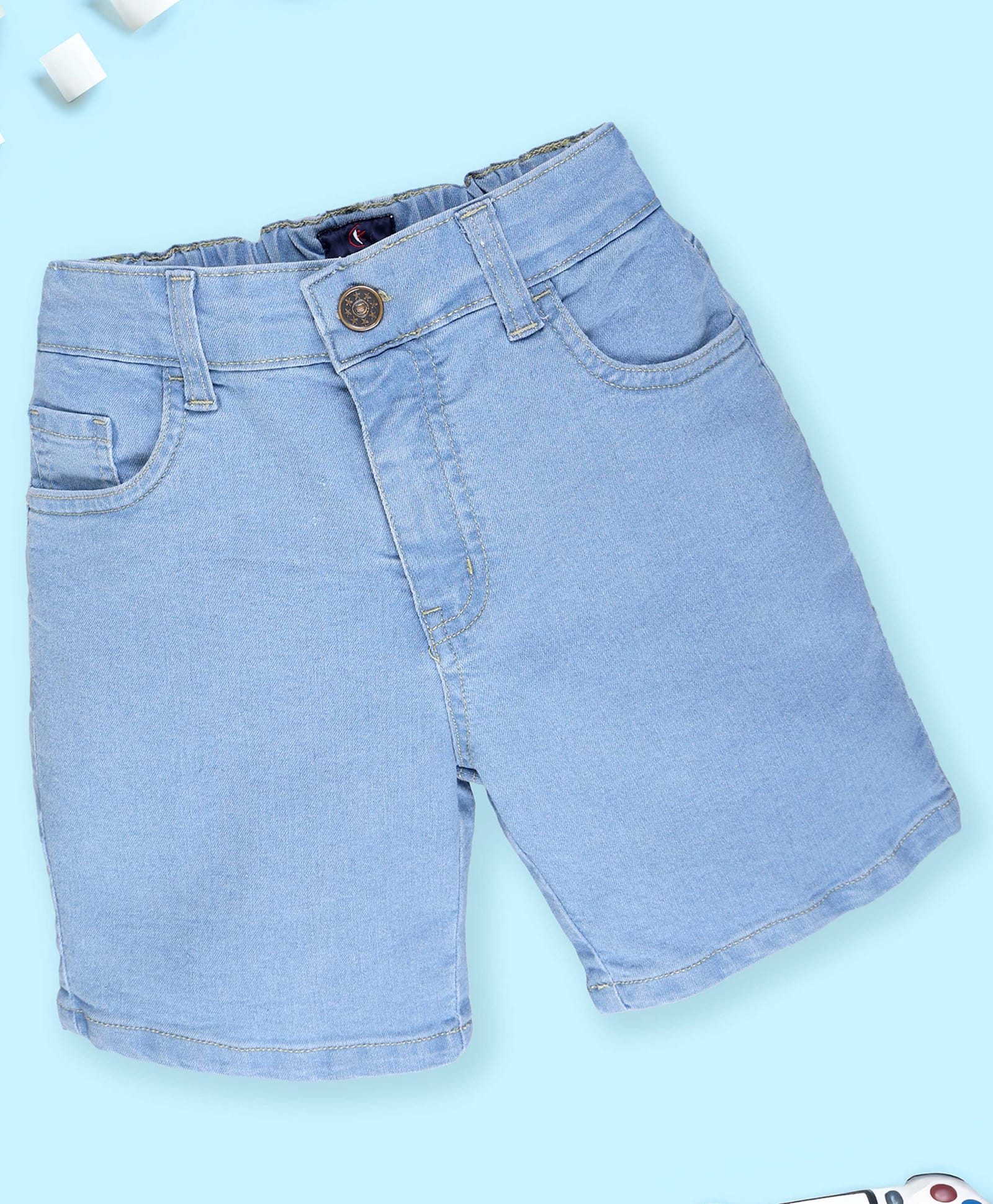Kiddopanti Denim Woven Solid Color Light Wash Shorts - Light Blue-picture-38