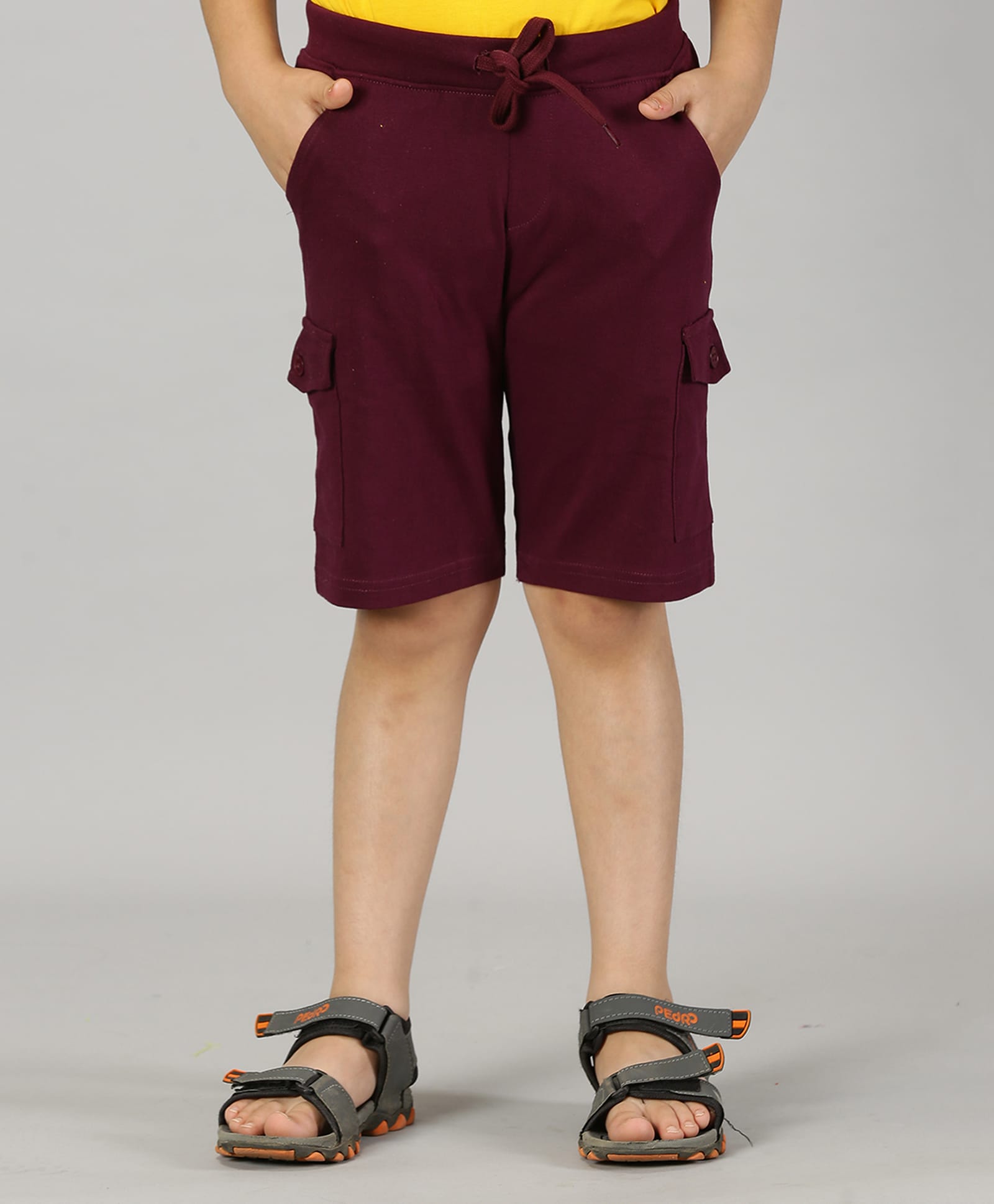 Kiddopanti Cotton Knit Knee Length Solid Cargo Short - Wine-picture-23